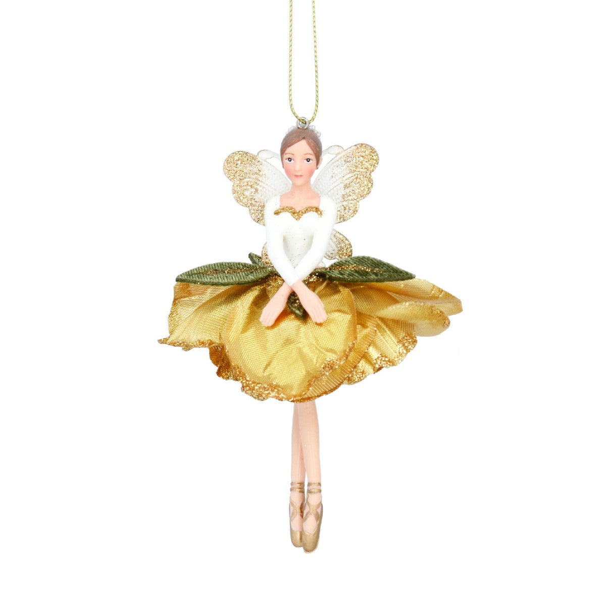 Resin Cream/Gold Fabric Fairy Christmas Tree Decorations