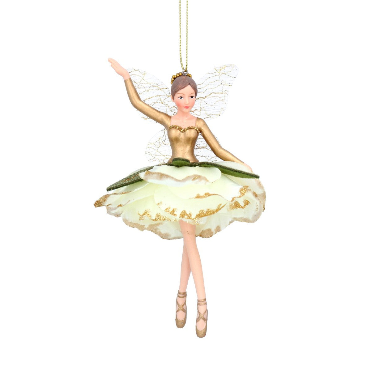 Resin Cream/Gold Fairy with Petal Skirt Christmas Decoration