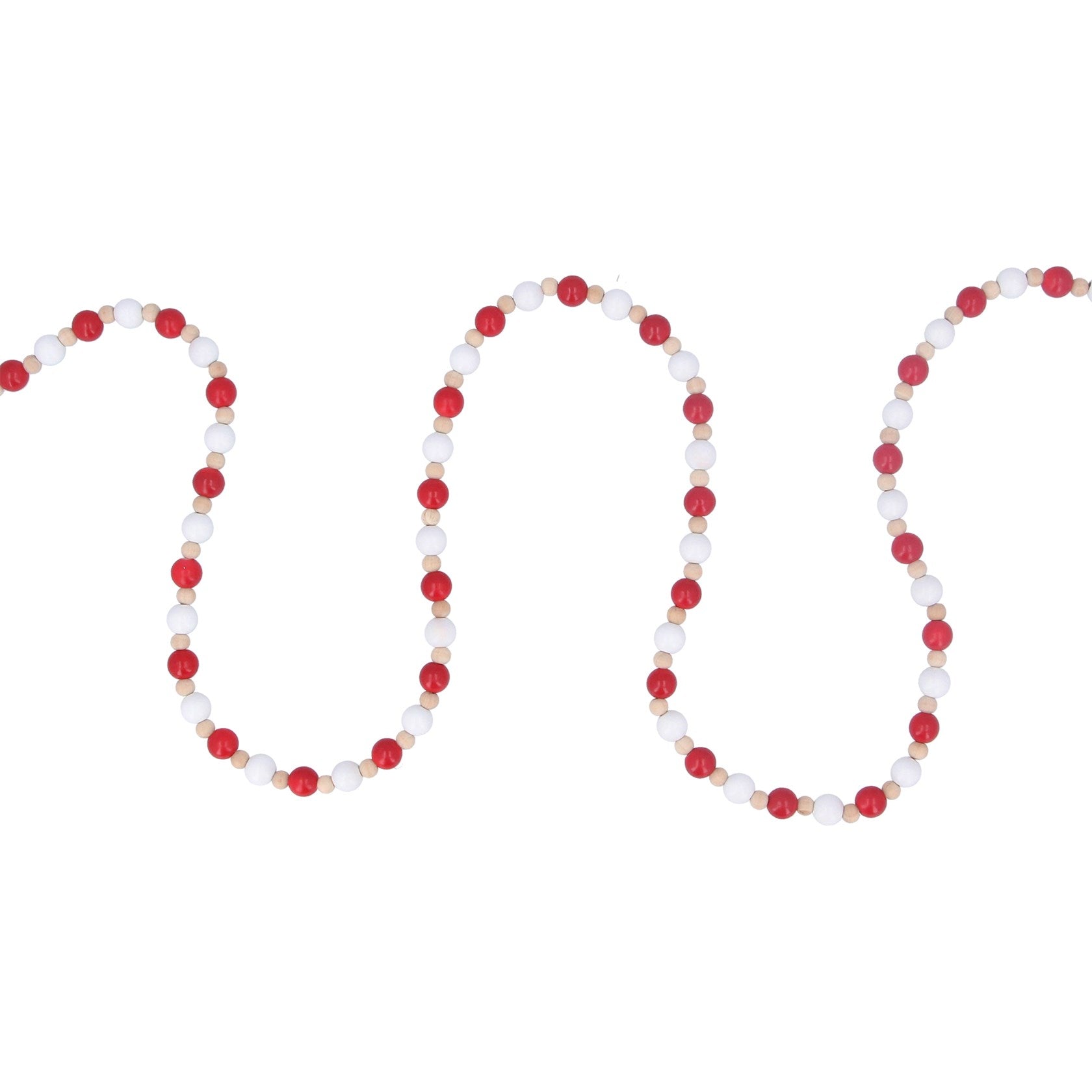 Red & White Natural Wood Bead Garland