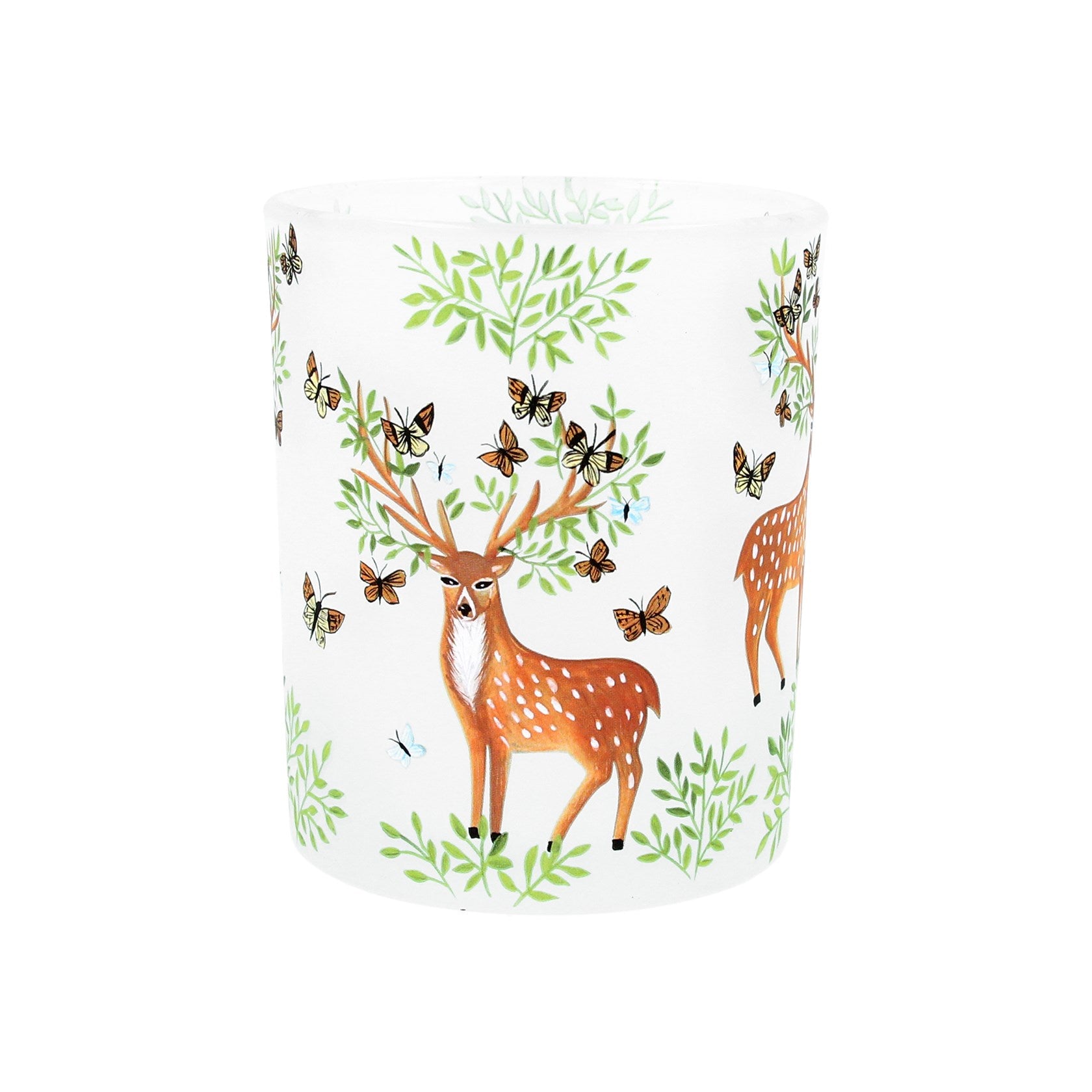 Stag & Butterflies Mini Glass Nite Lite Pot