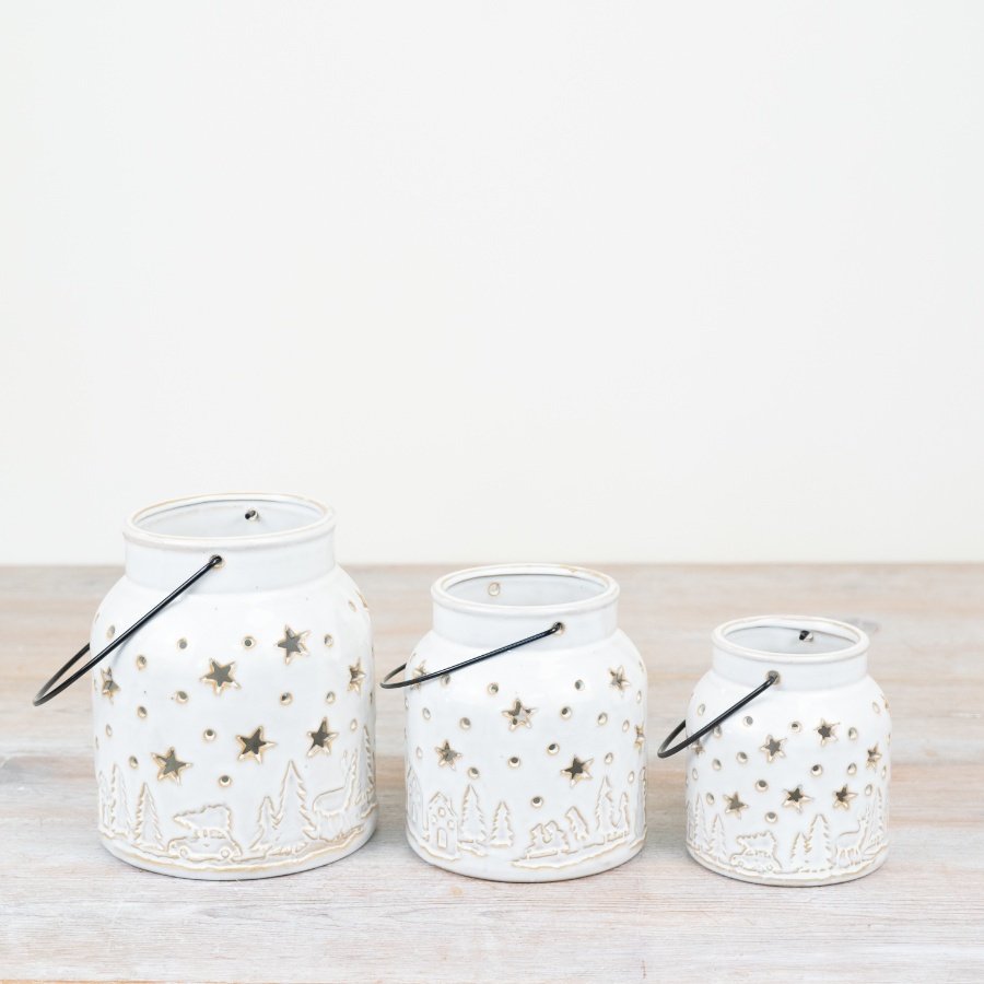 Small White Christmas Candle Lantern