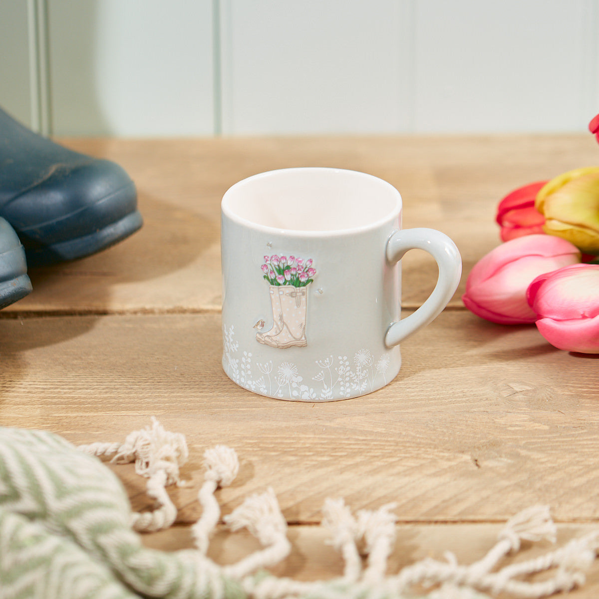 Wellies with Flowers Embossed Mug