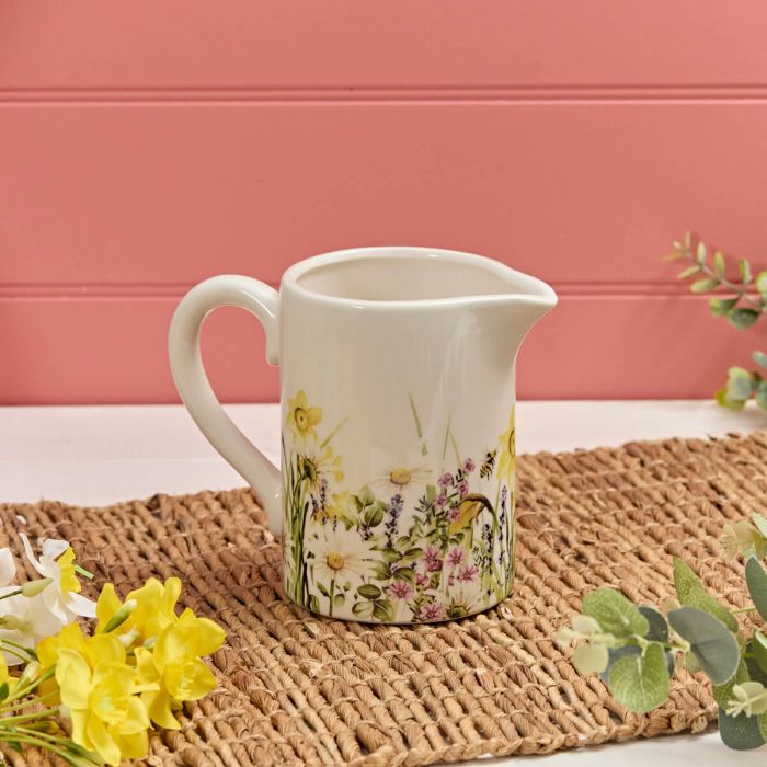 Floral Flowers and Bee Ceramic Jug