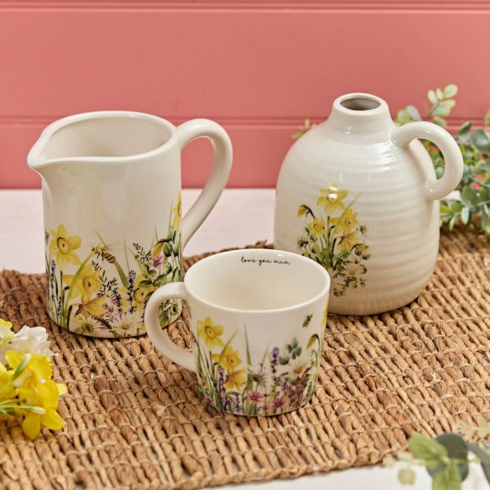 Floral Flowers and Bee Ceramic Jug