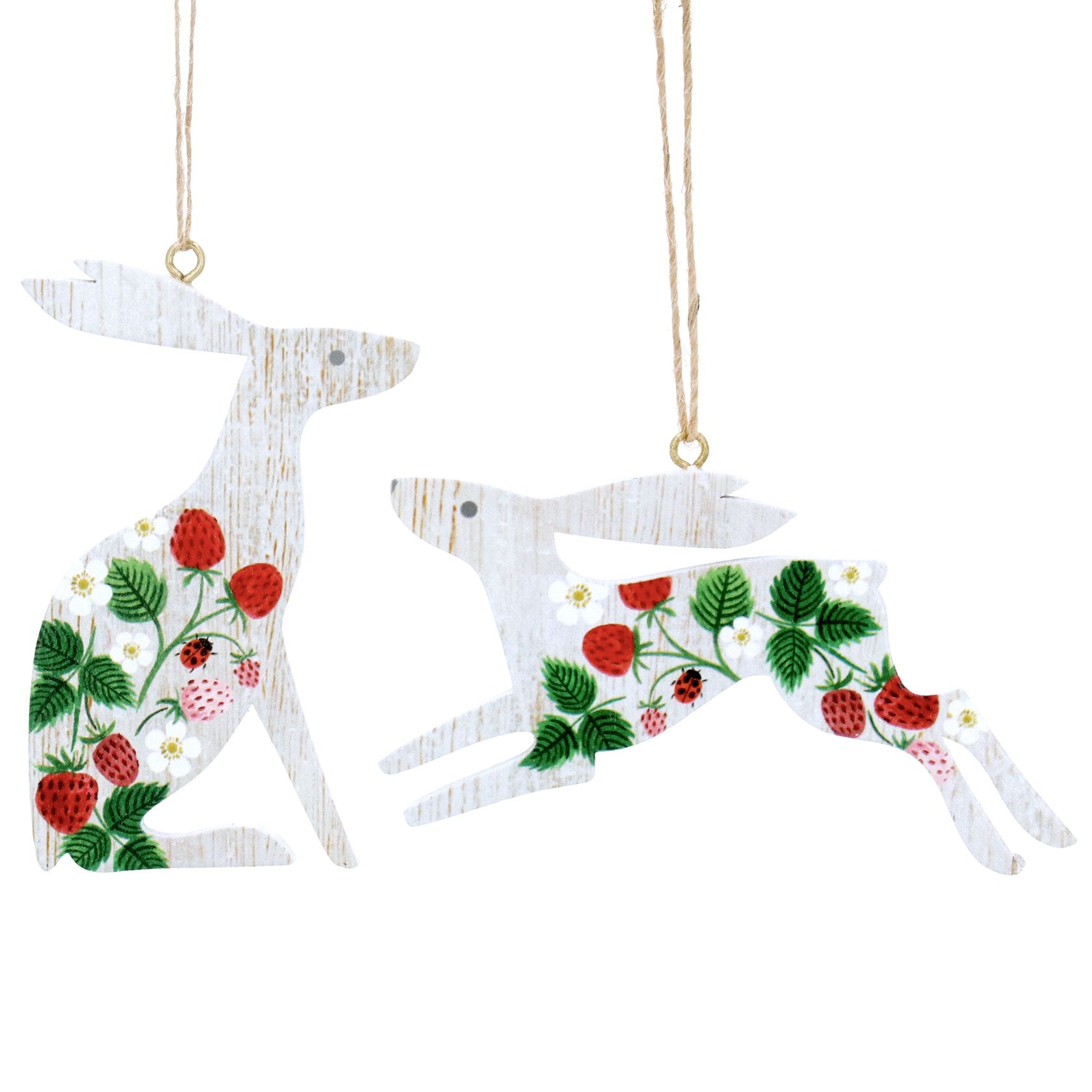 Strawberries White Wood Hare Hanging Decoration