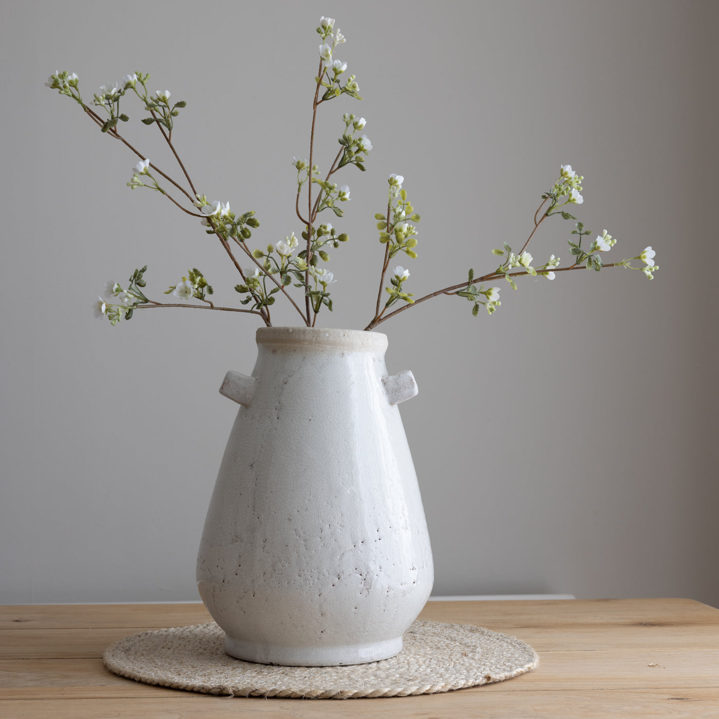 Faux White Wax Flower Stem with Leaves