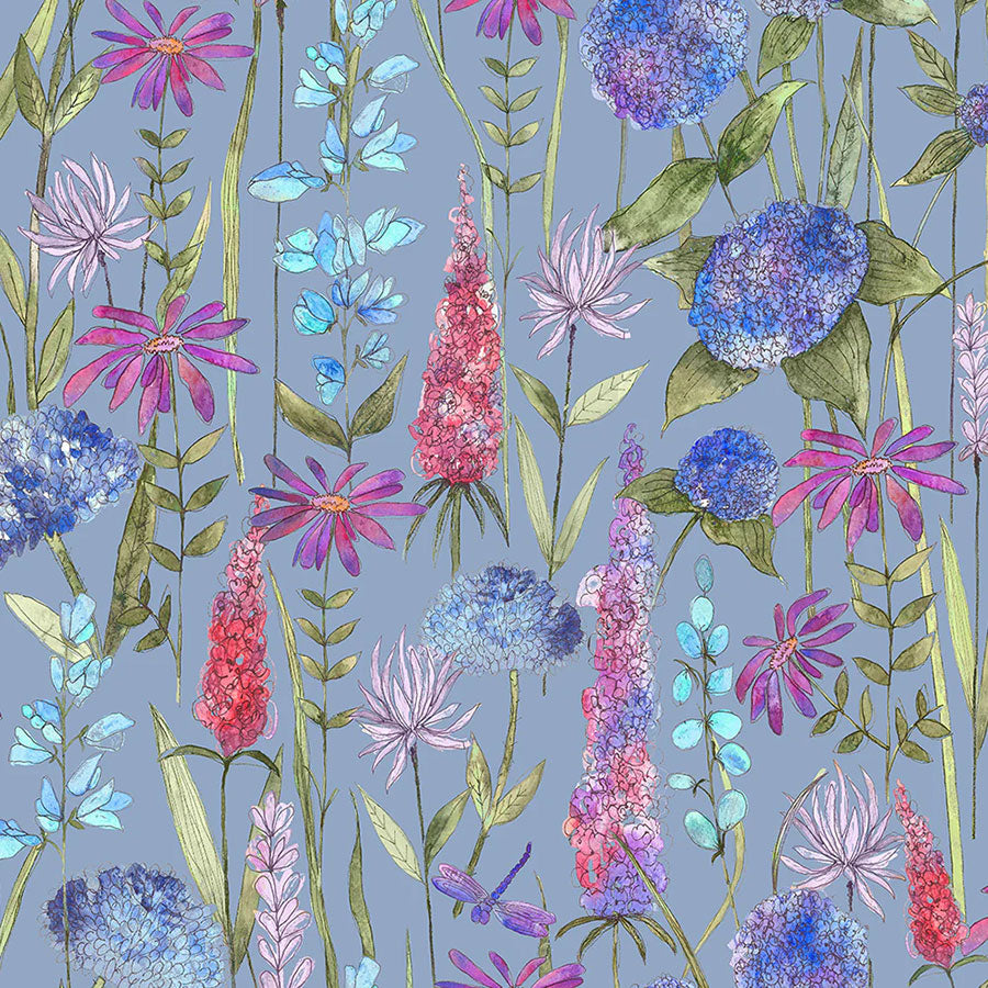 Florabunda Bluebell Linen Curtains