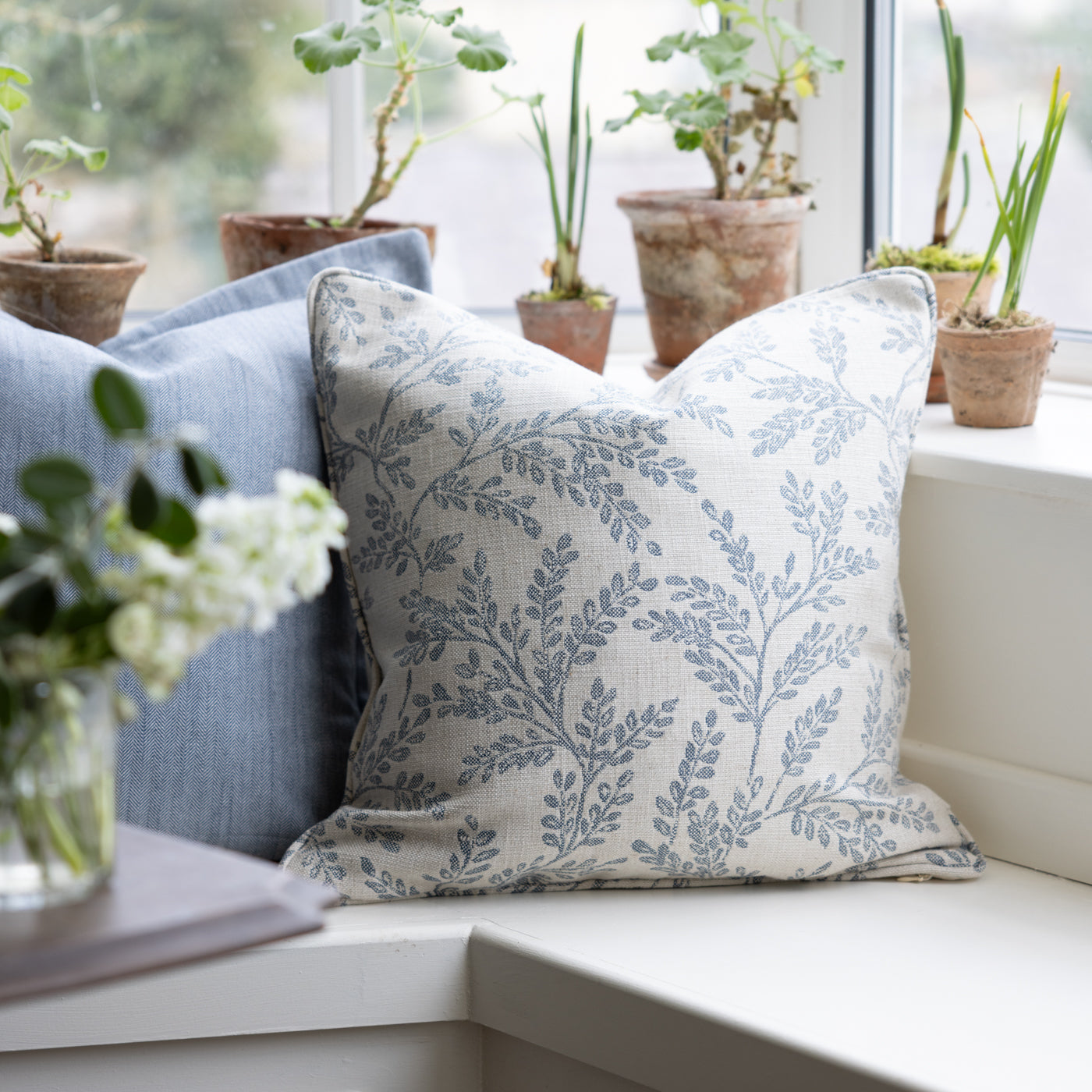 Ferndown Linen Denim Floral Print Cushion