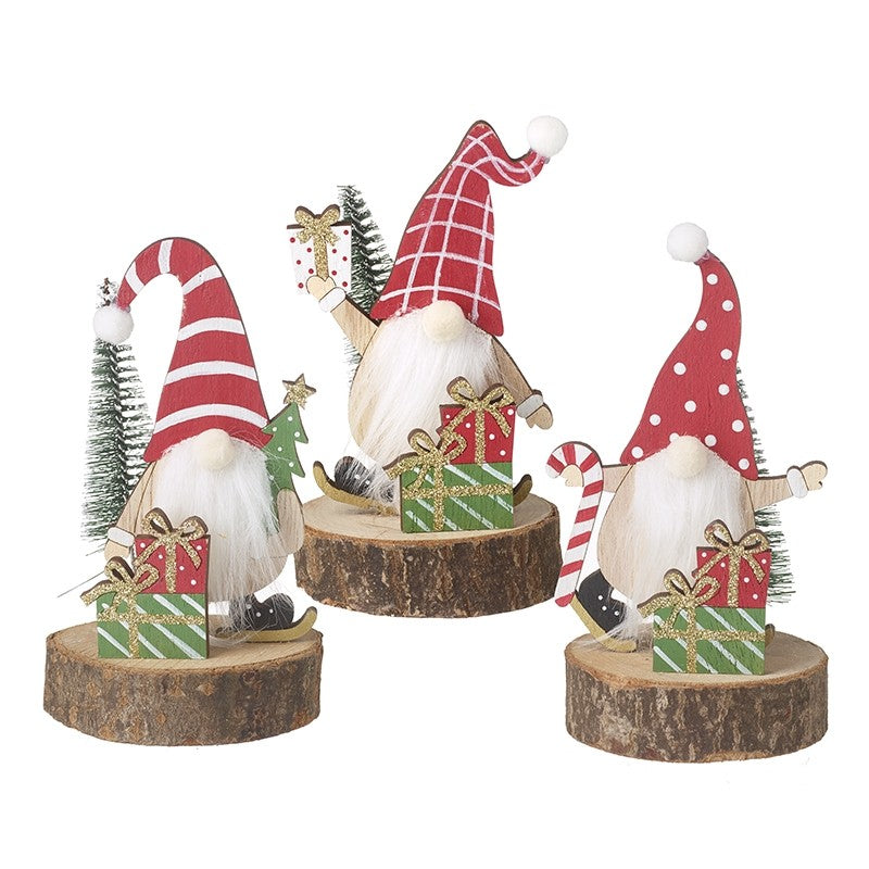 Gonks In Red Hats Wooden Decoration