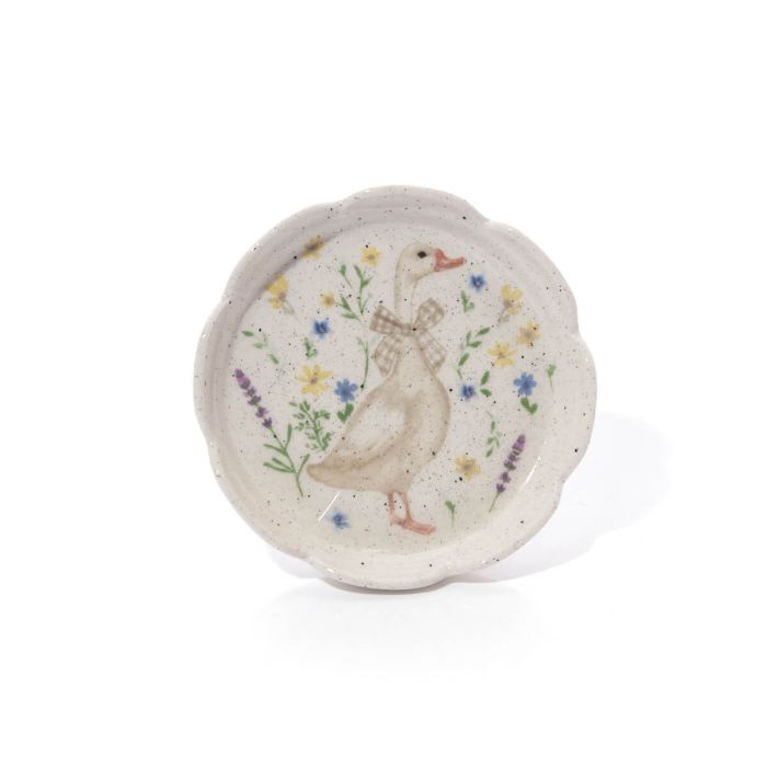 Goose Floral Scalloped Ceramic Trinket Dish