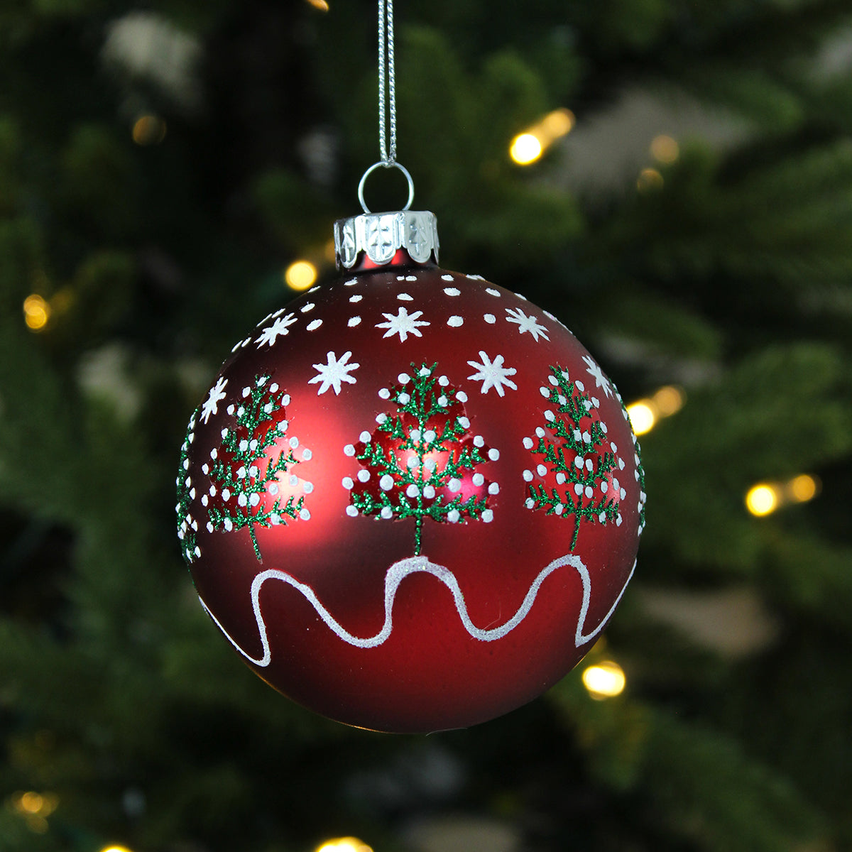 Christmas Trees & Stars Matt Red Bauble