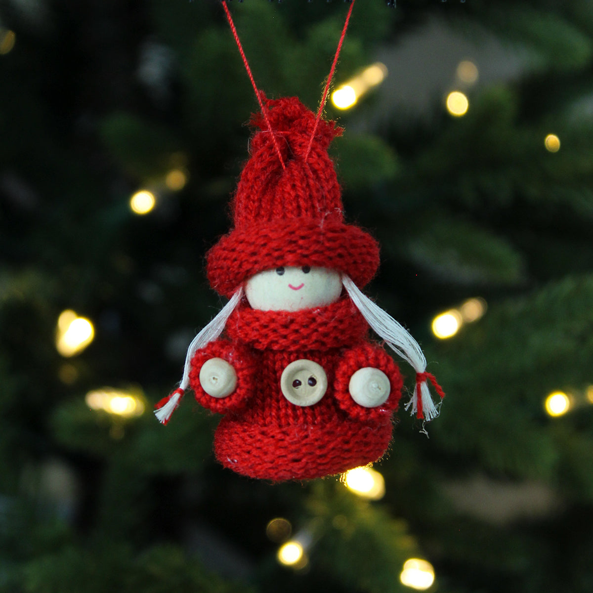 Knitted Red Scandi Girl Christmas Decorations