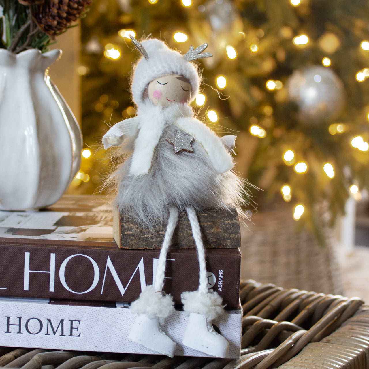 Wooden Girl Sitting Ornament