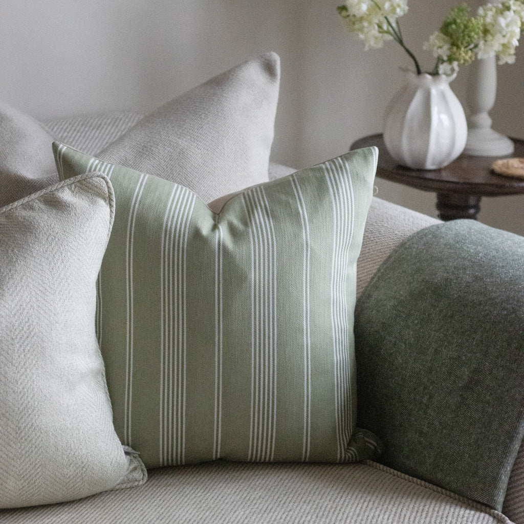 Brodsworth Lovage Green Stripe Cushion