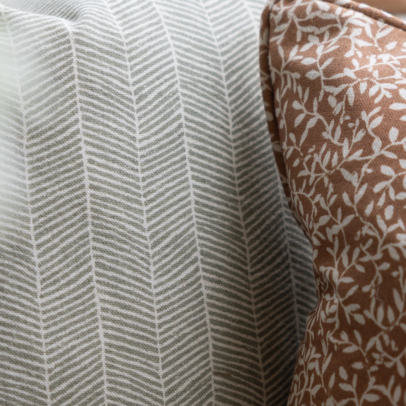 Varella Oregano Green Printed Herringbone Square Cushion