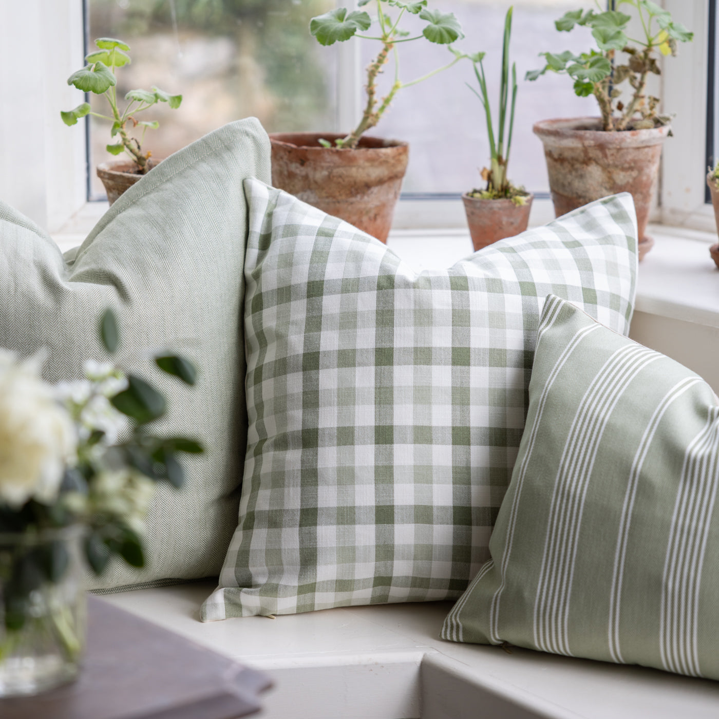 Audley Lovage Green Gingham Cushion