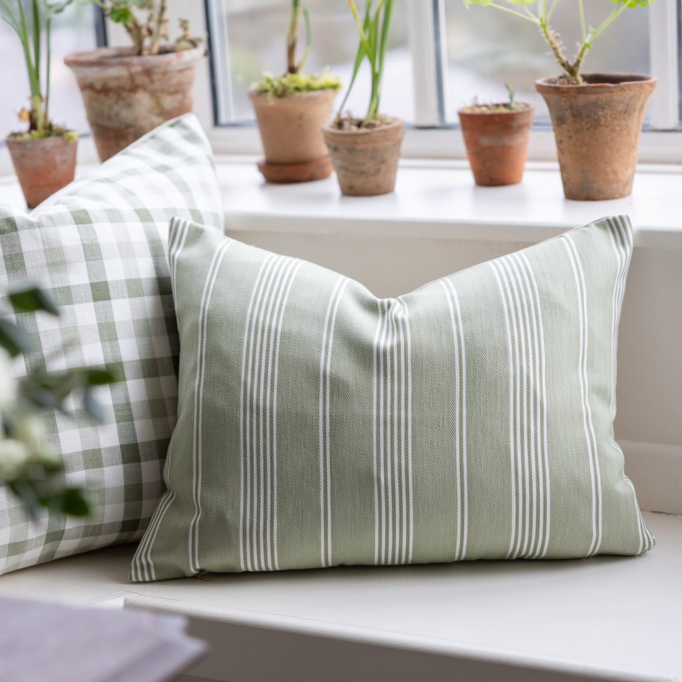 Brodsworth Lovage Green Stripe Cushion
