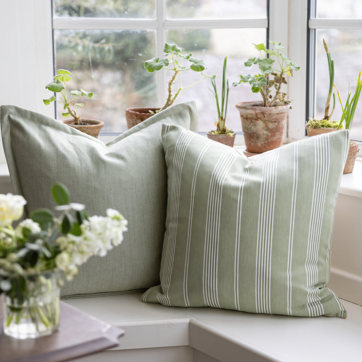 Brodsworth Lovage Green Stripe Cushion