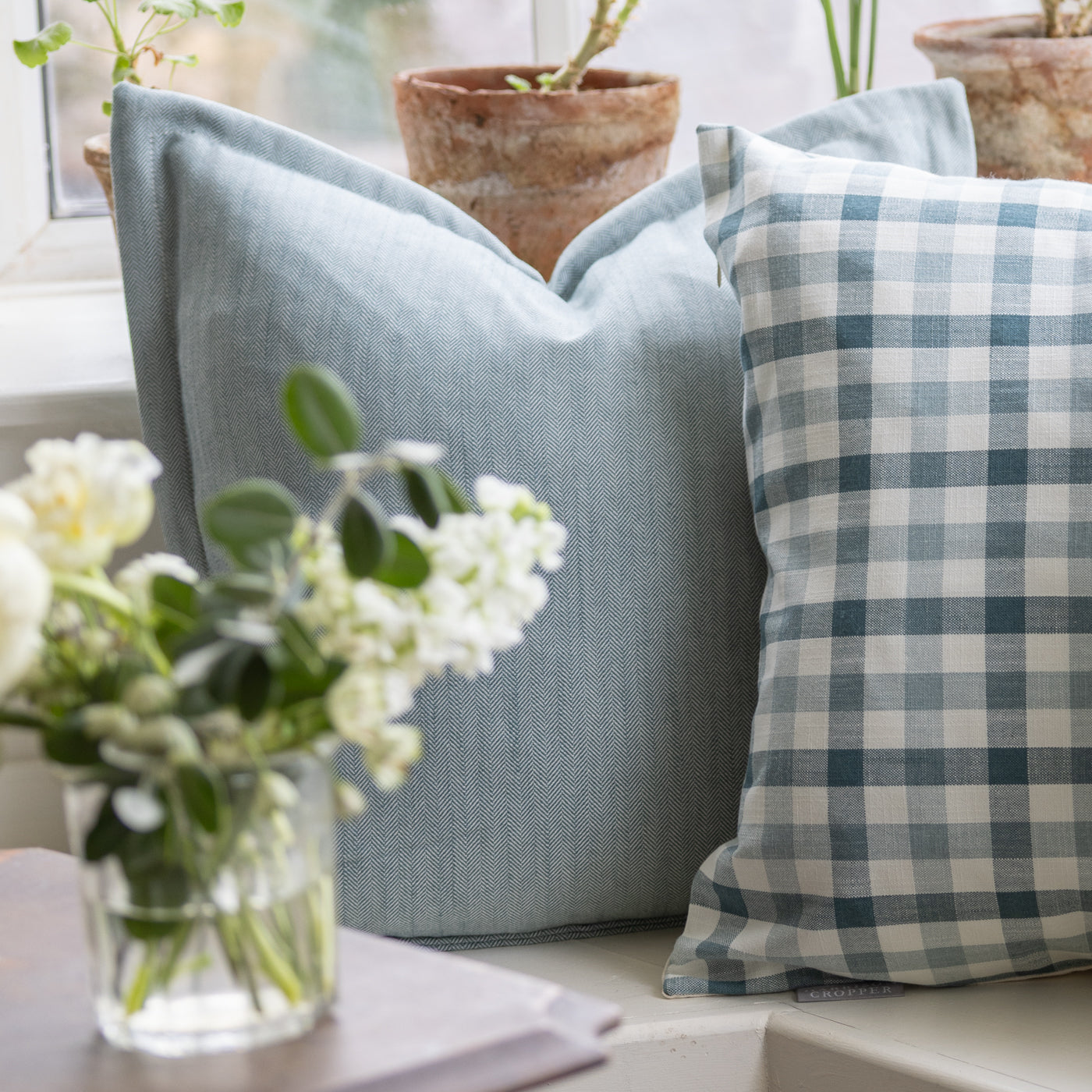 Eltham Adriatic Blue Herringbone Cushion