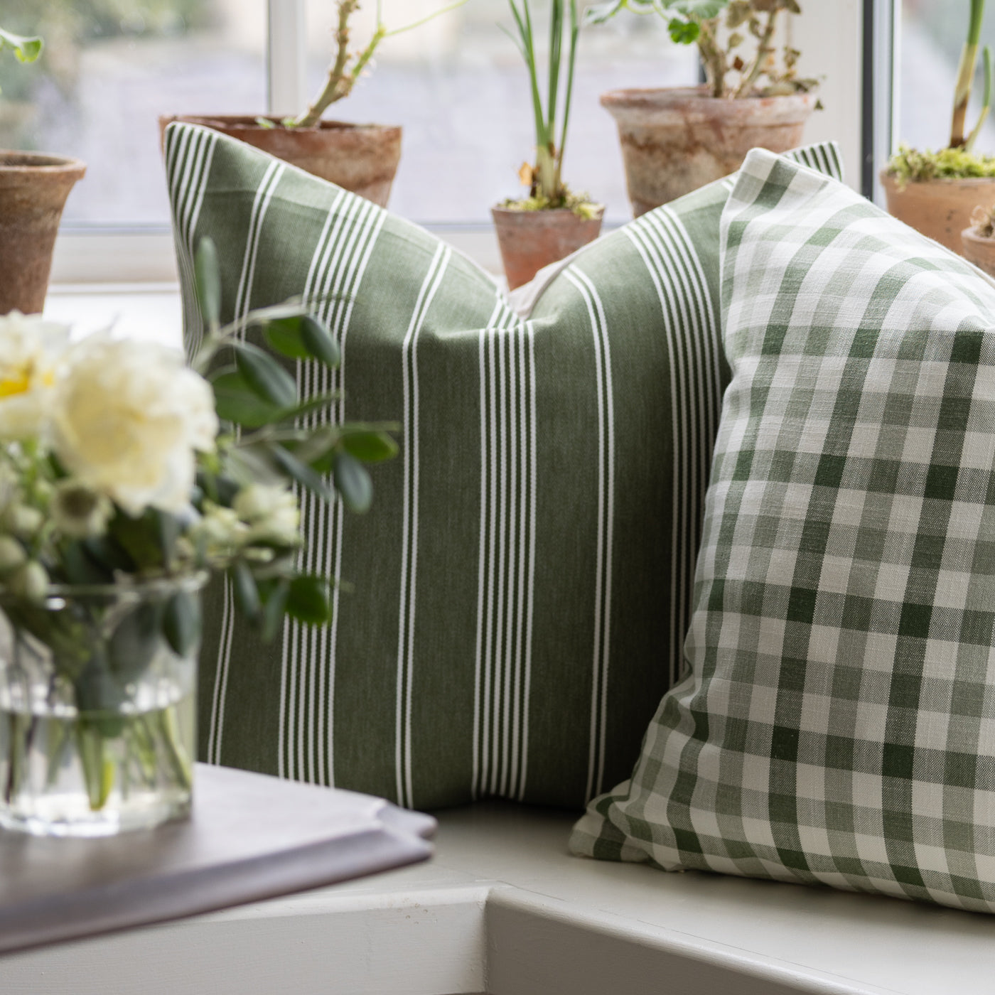 Brodsworth Ivy Dark Green Stripe Cushion