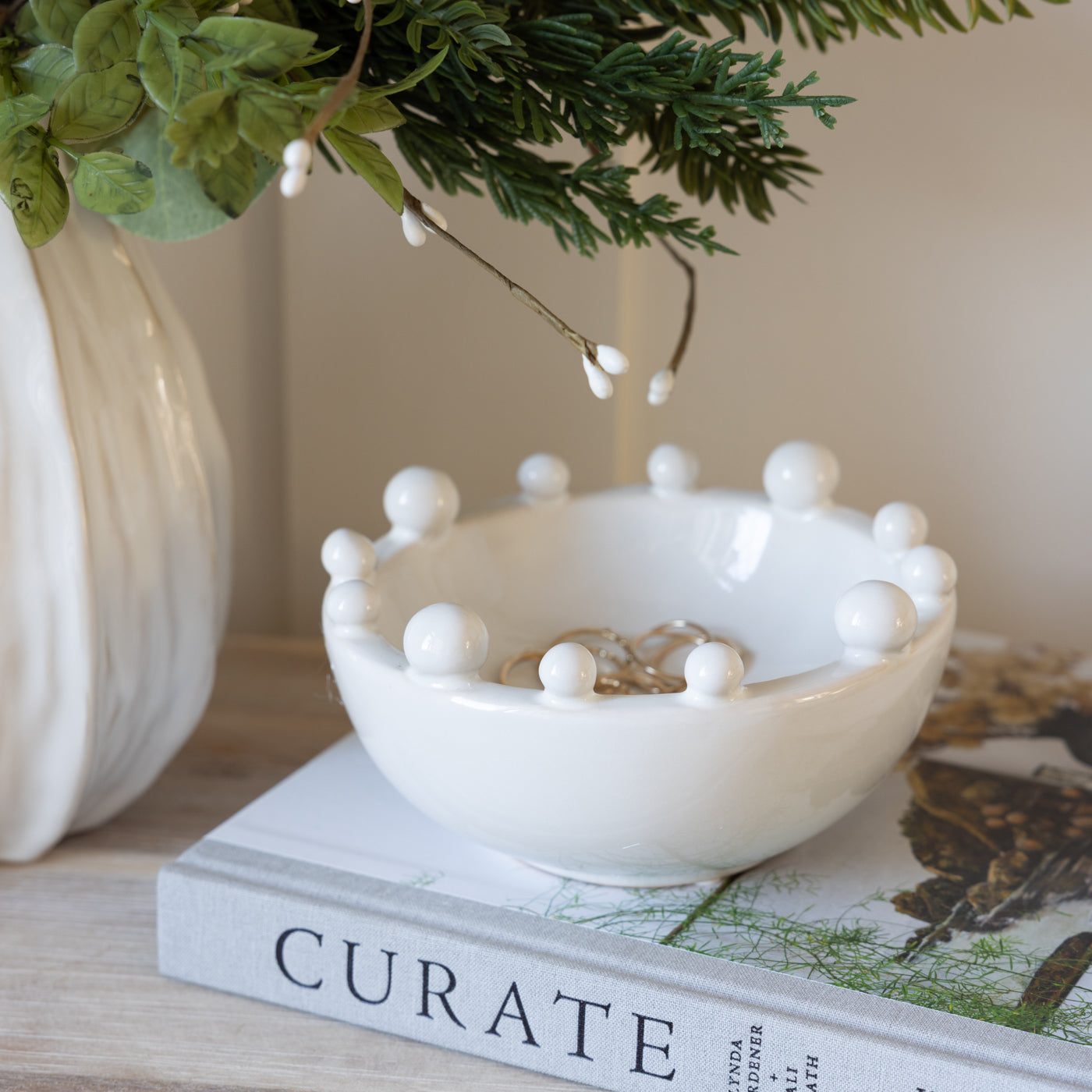 Bobble Edged White Trinket Bowl
