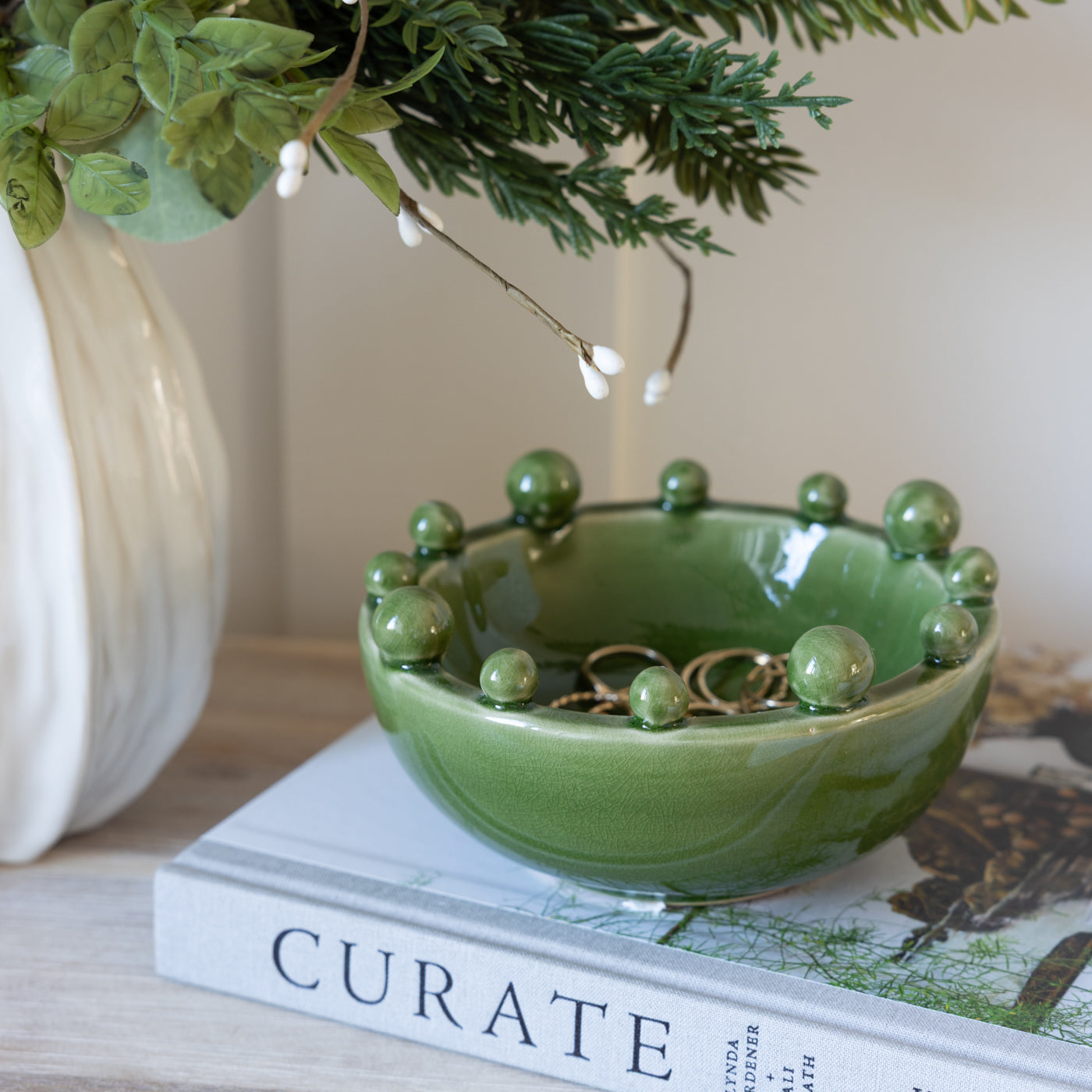 Bobble Edged Green Trinket Bowl