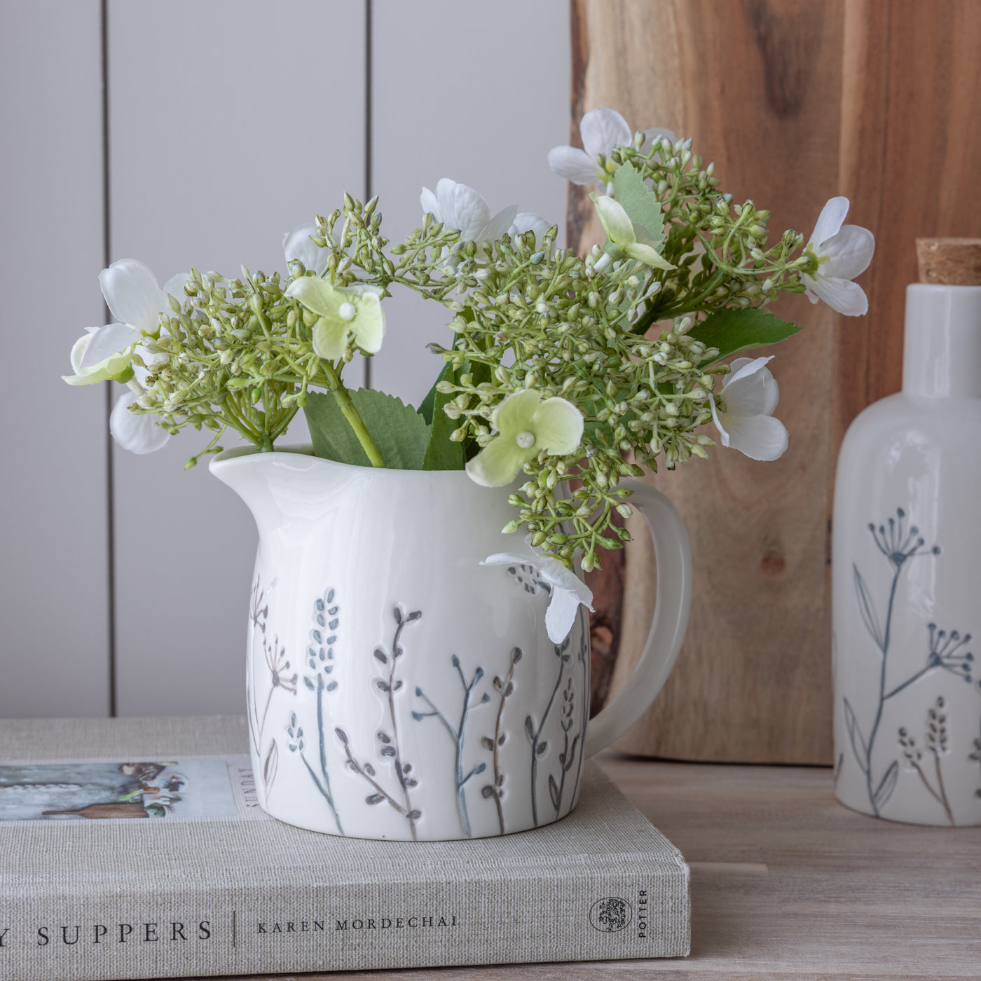 Ceramic Debossed Grasses Milk Jug