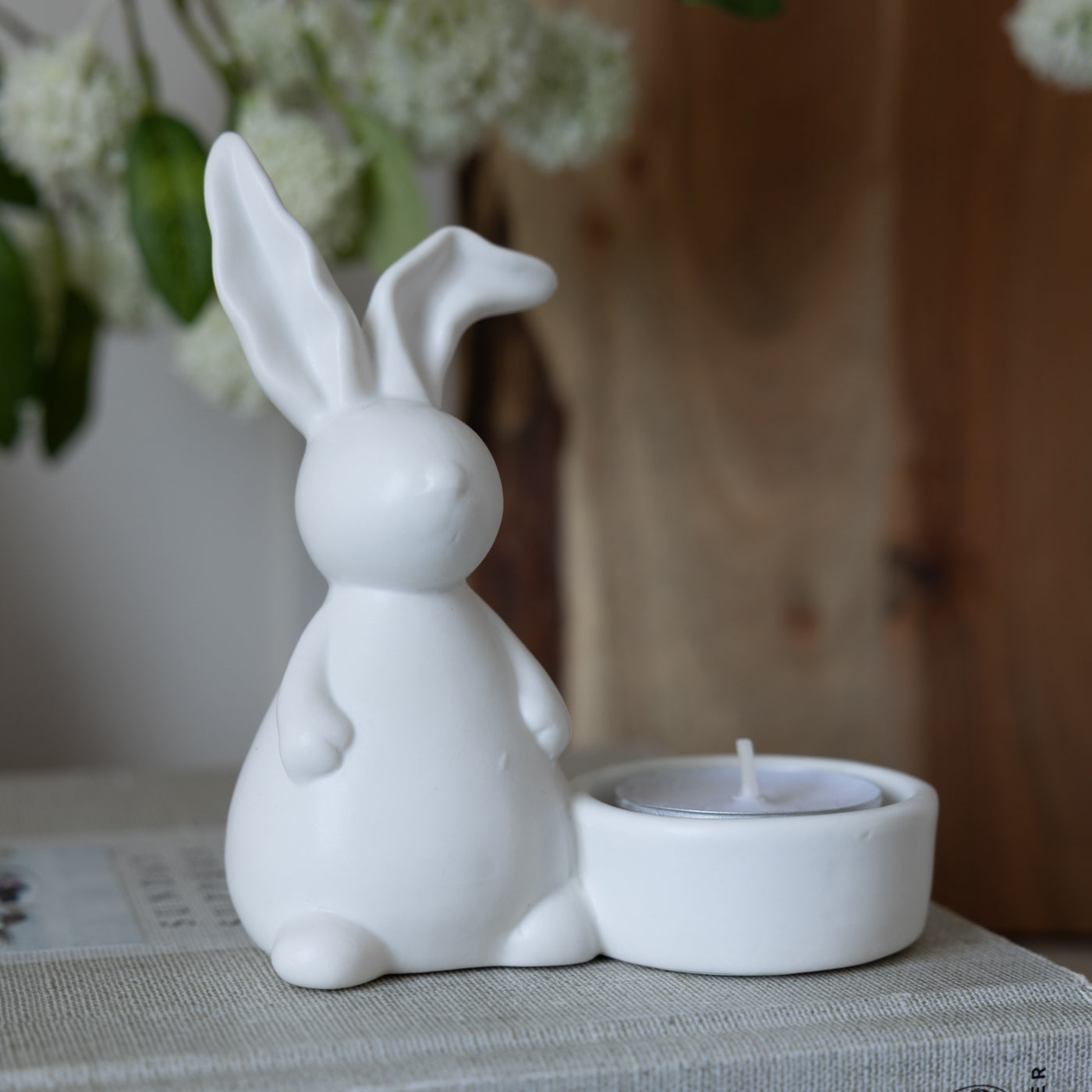 Porcelain Rabbit Tea Light Candle Holder