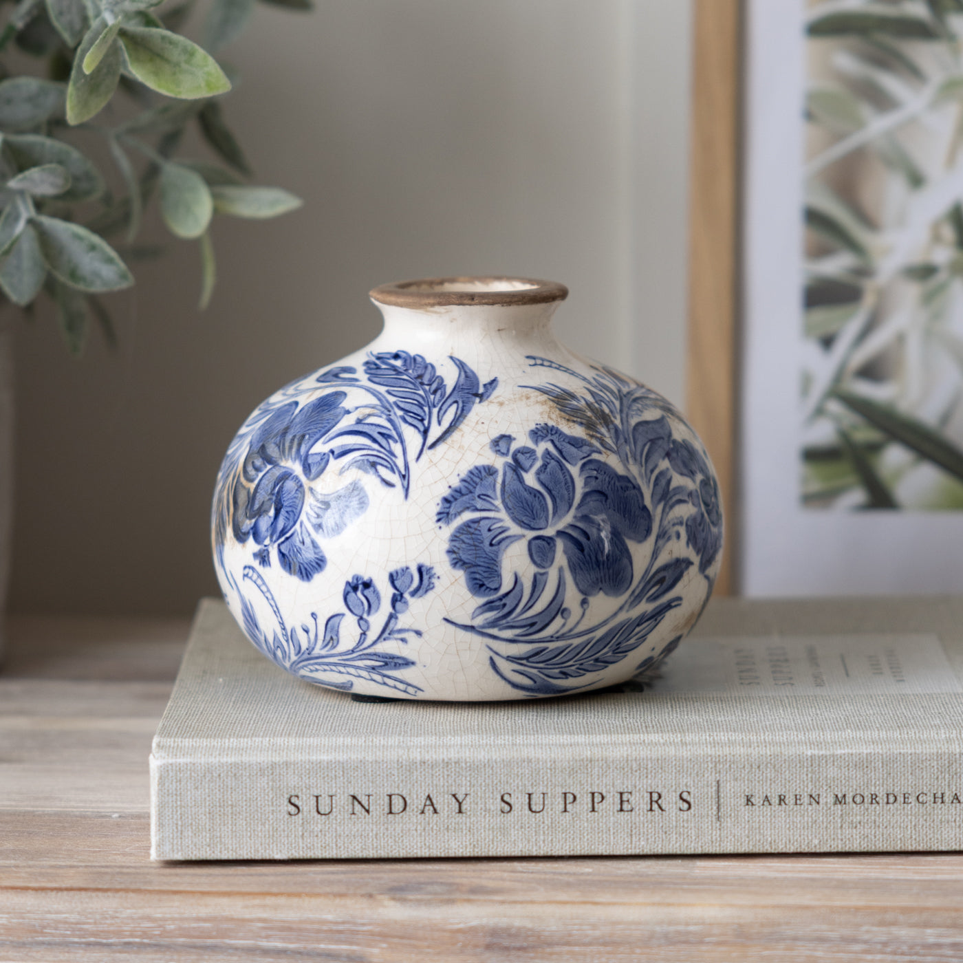 Mirabelle Blue Patterned Squat Vase