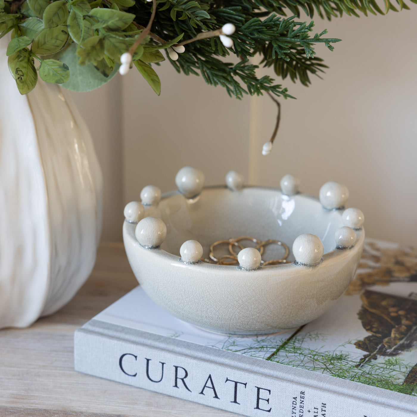 Bobble Edged Beige Trinket Bowl