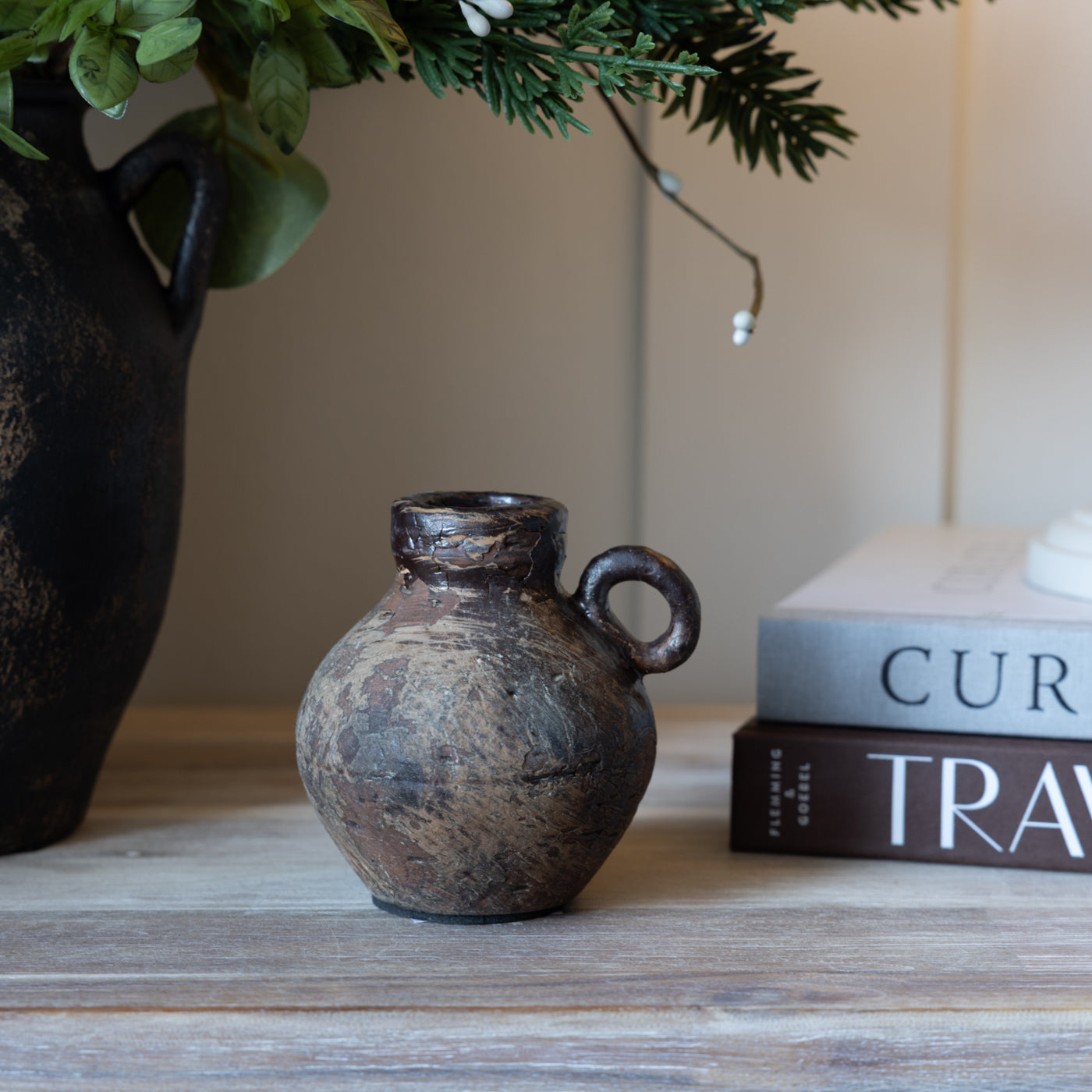 Dark Earthenware Small Vase With Handle