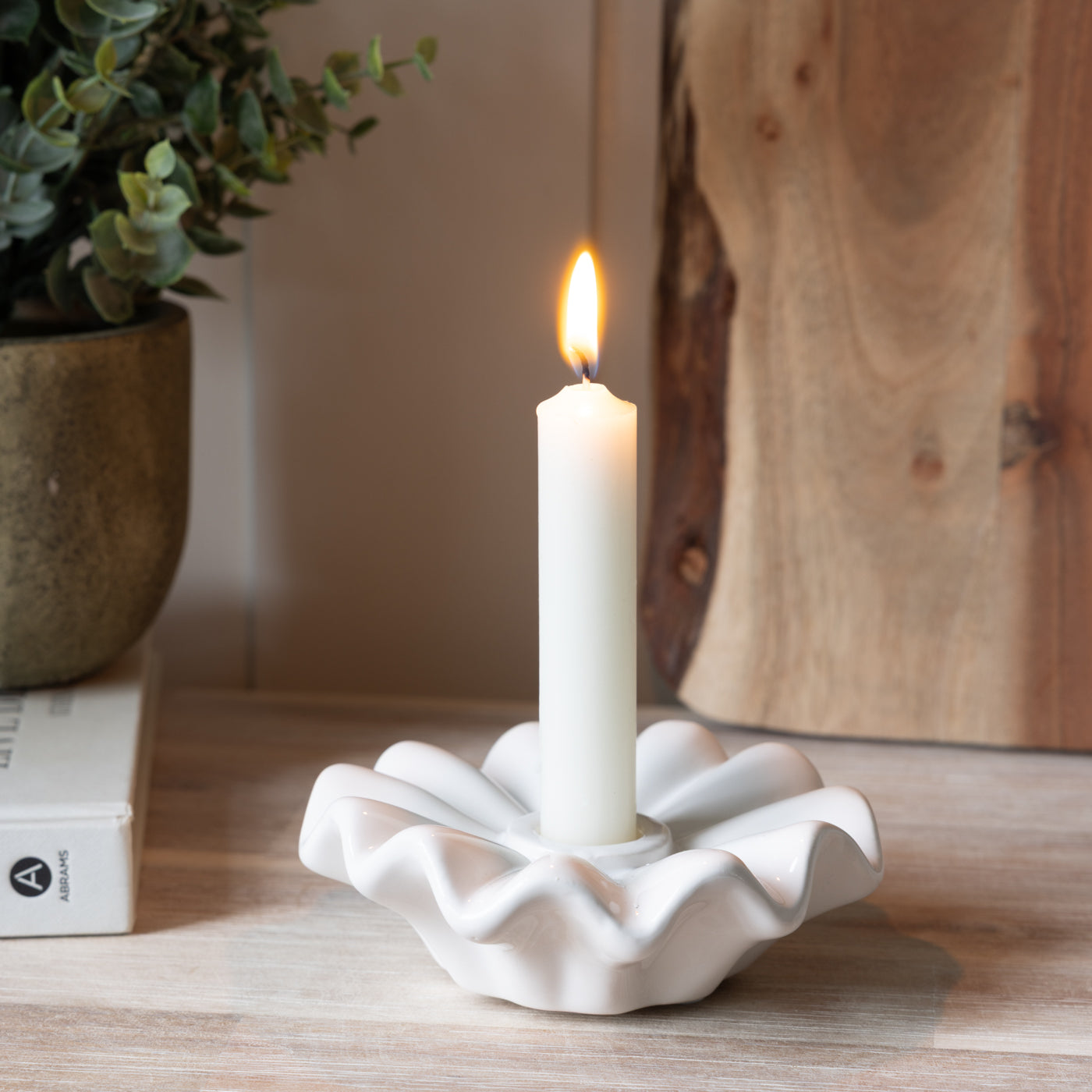 Evelina White Candle Holder