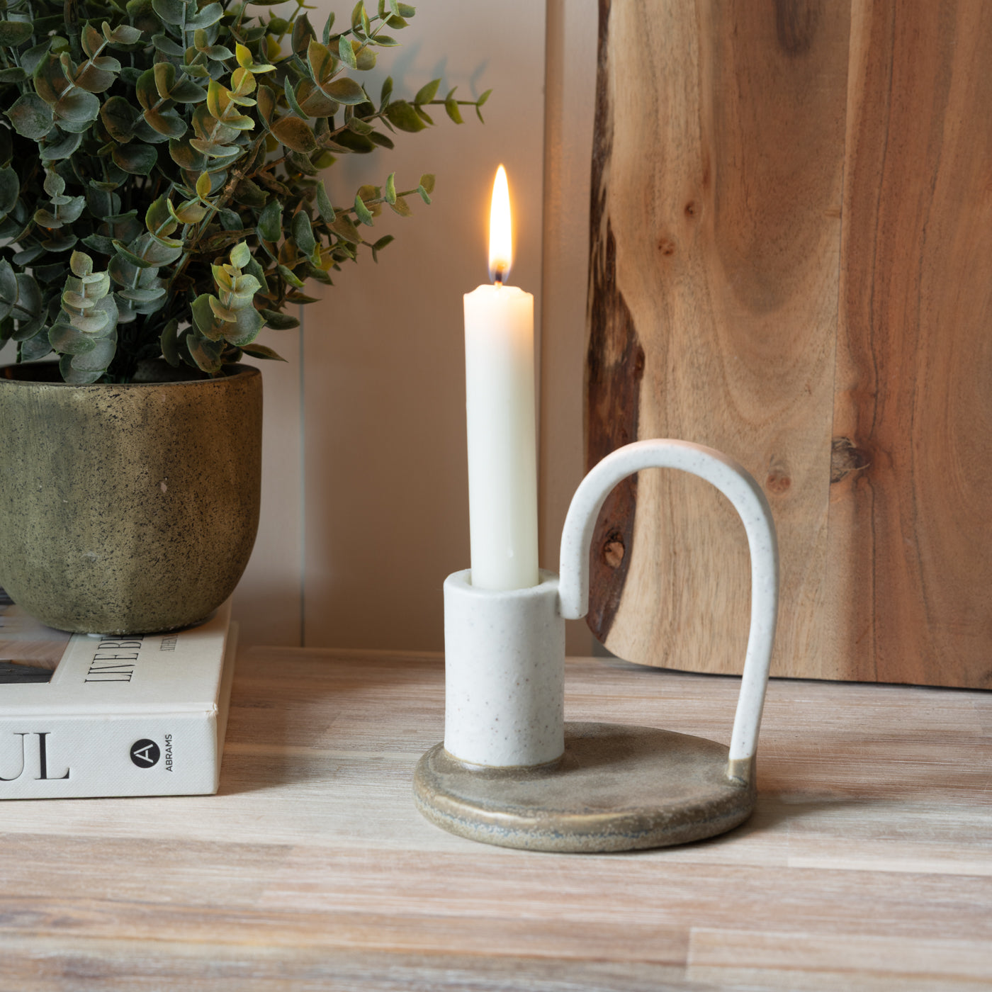 White & Beige Ceramic Candle Holder