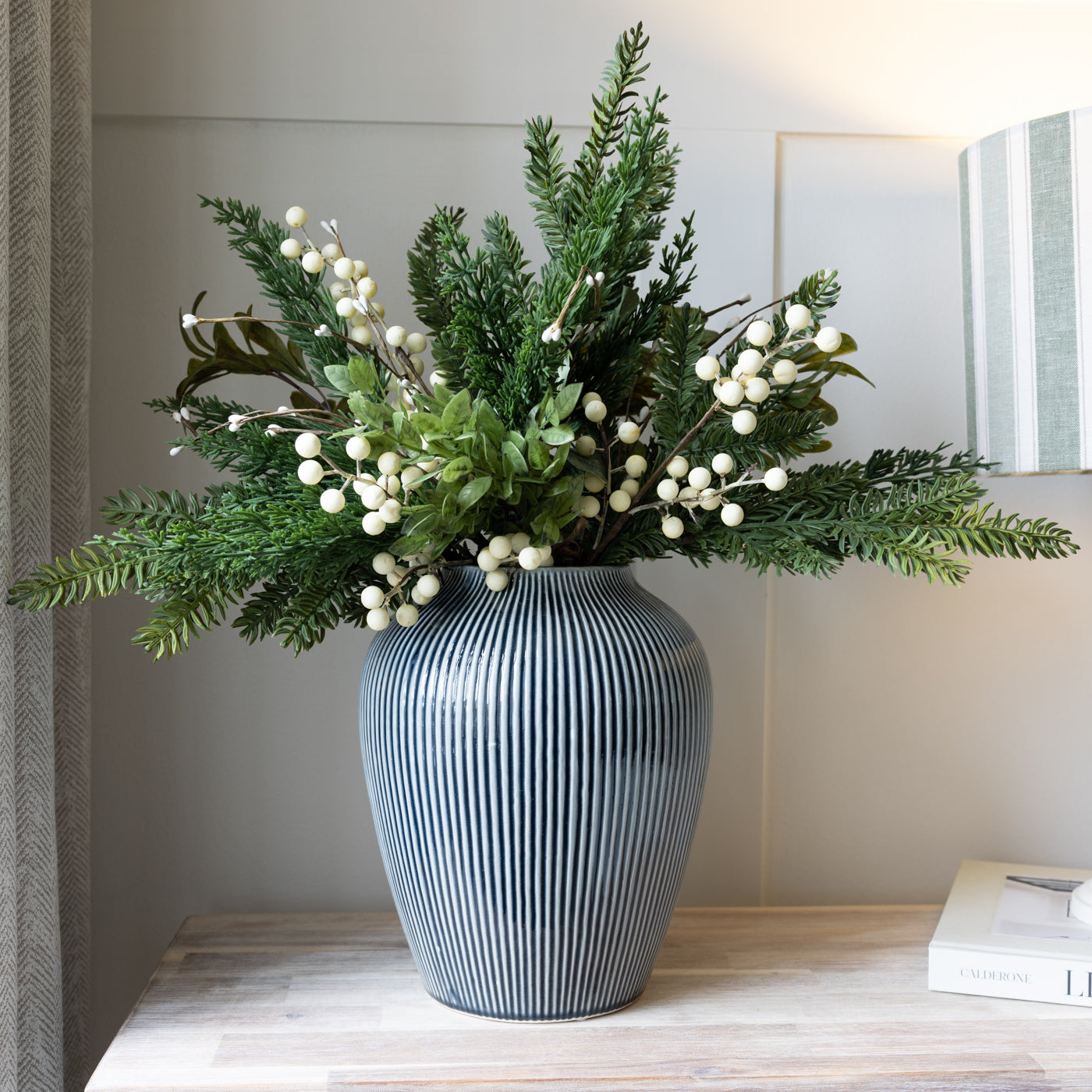 Ember Blue Ribbed Vase
