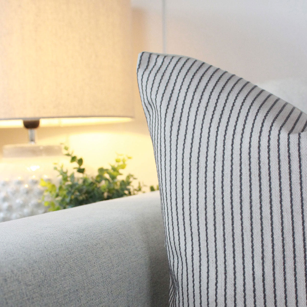 Venice Charcoal Textured Stripe Square Cushion