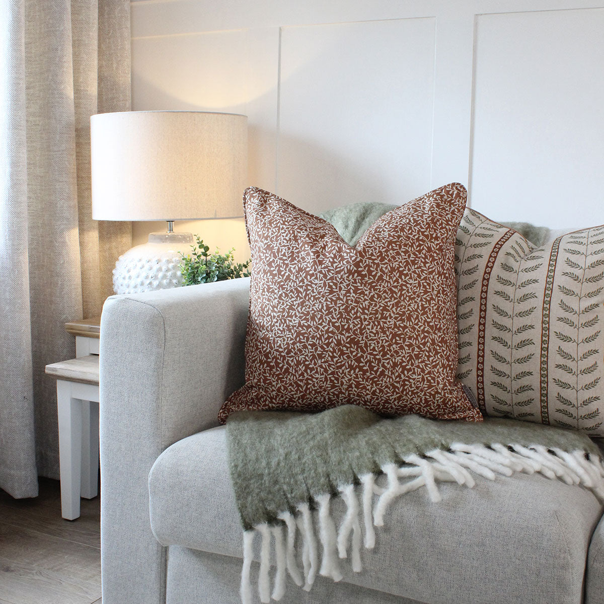 Villette Spice Orange Floral Leaf Cushion