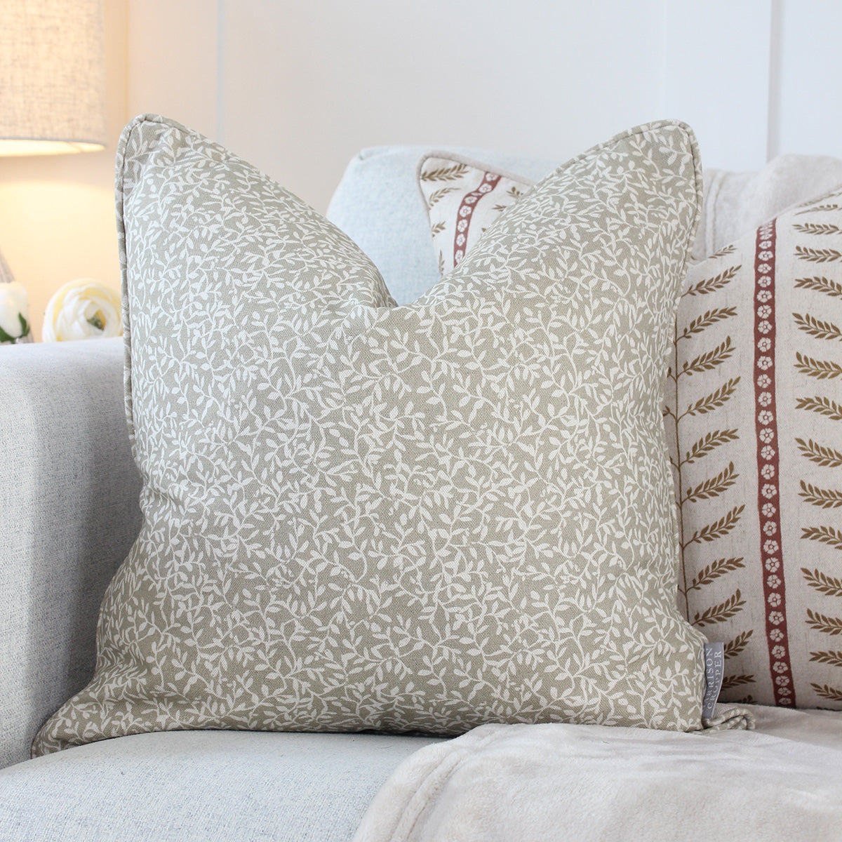 Villette Jute Beige Floral Cushion