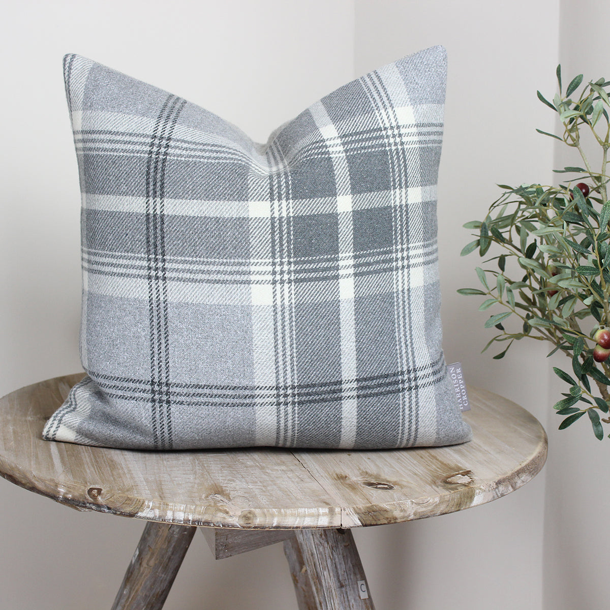 Dove Grey Balmoral Checked Cushion