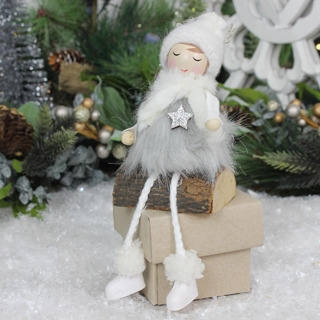 Wooden Girl Sitting Ornament