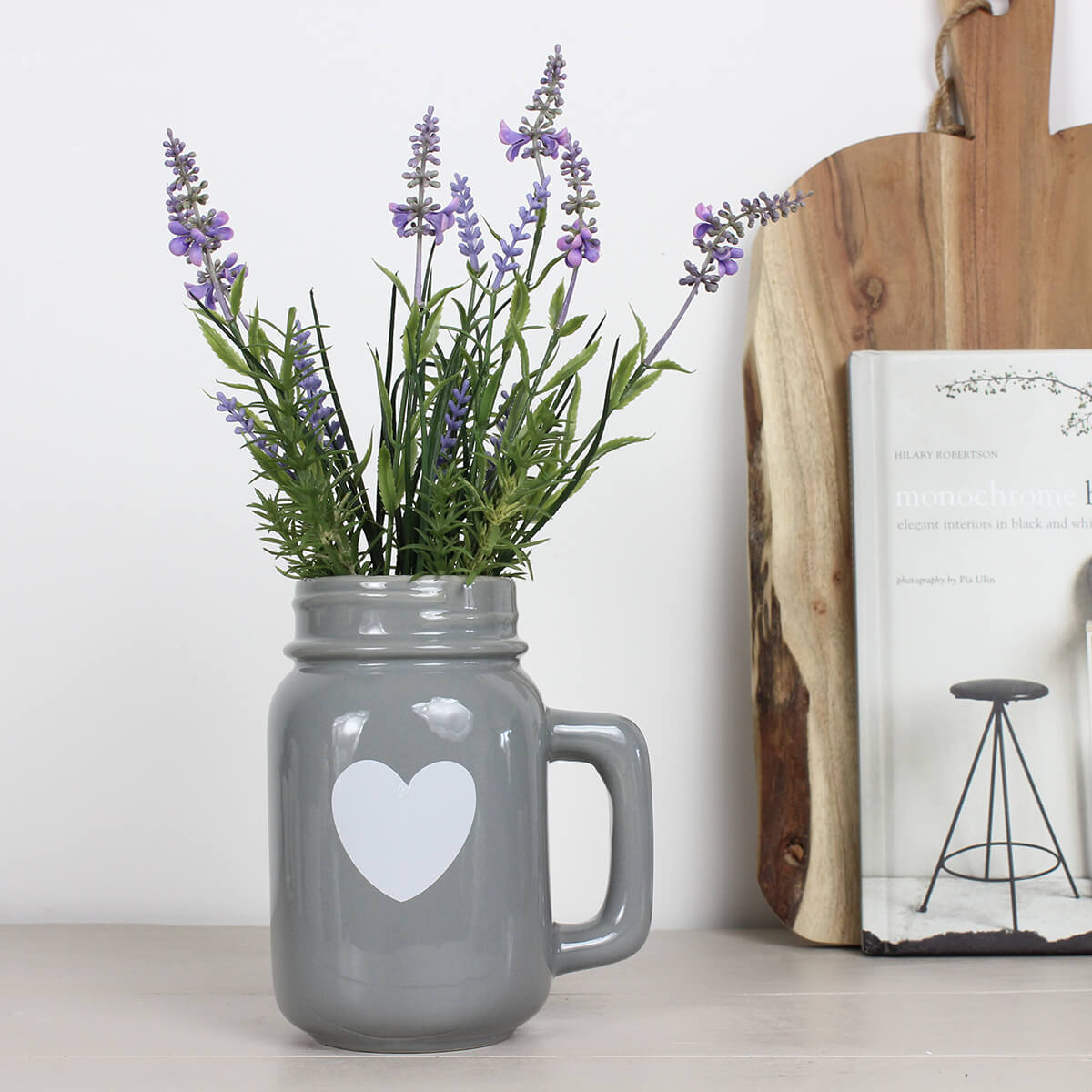 Grey Ceramic White Heart Jug