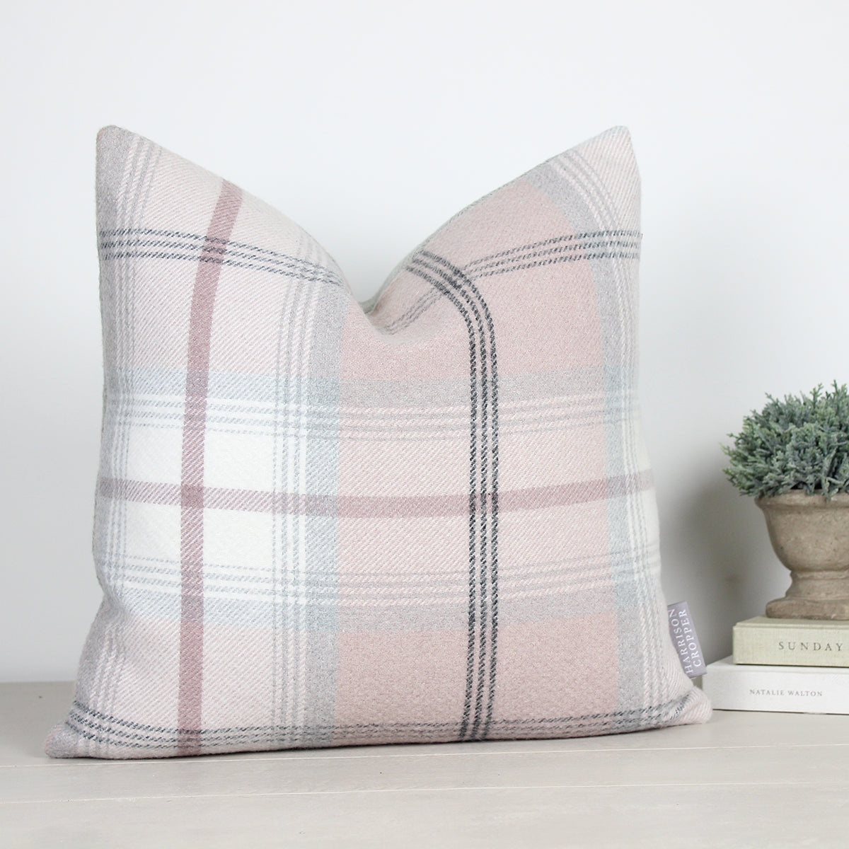Blush Pink & Grey Balmoral Checked Cushion