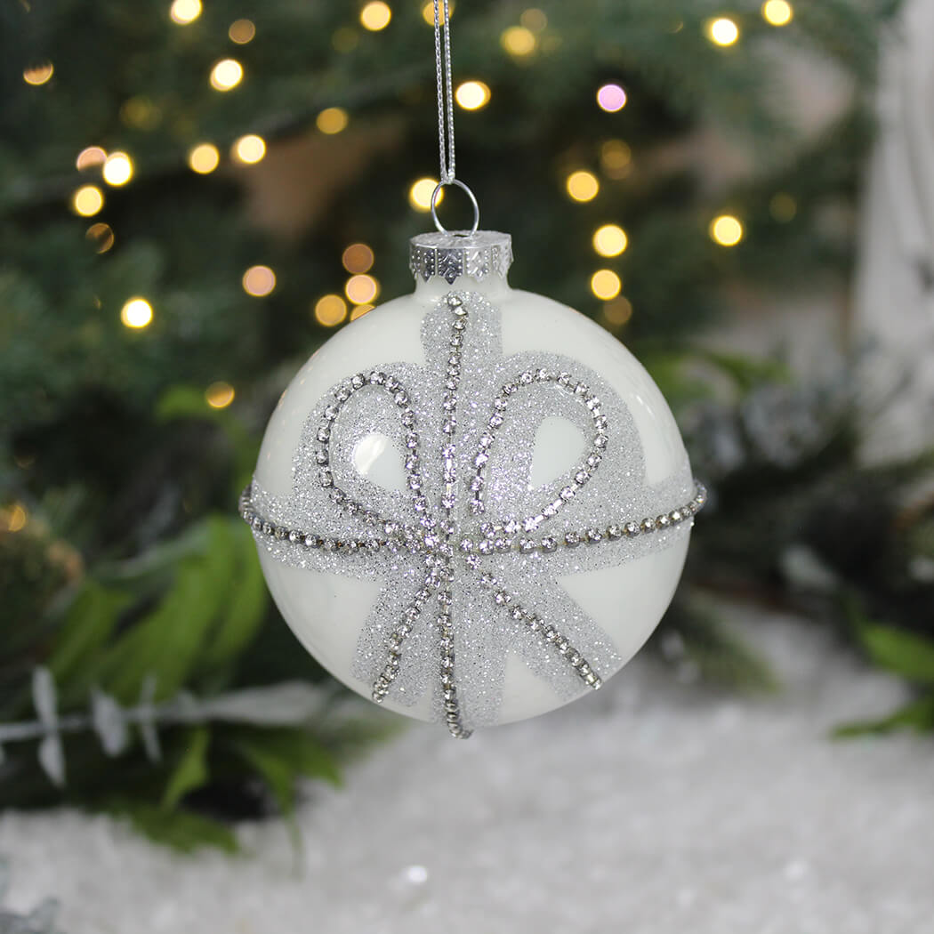 Small White Diamante Bow Bauble