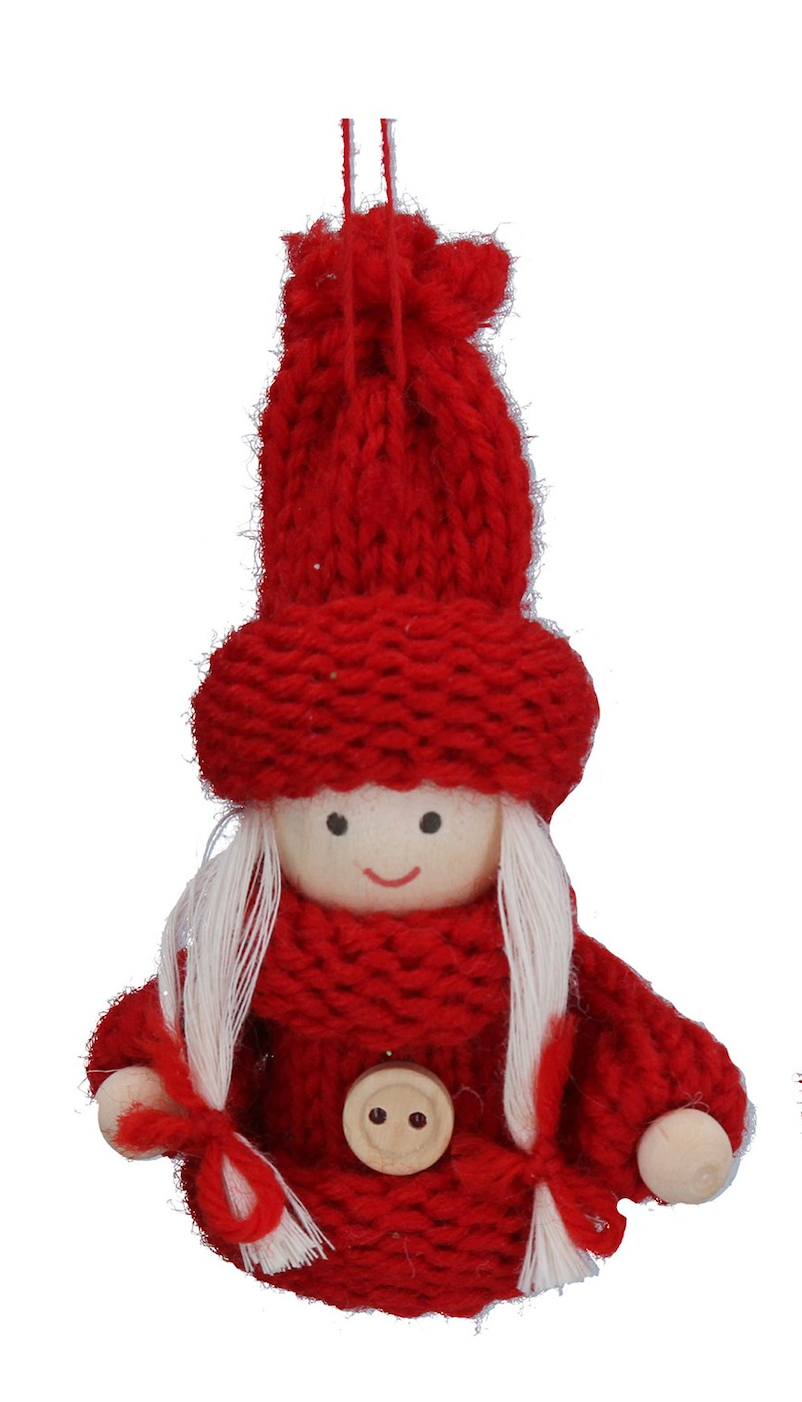 Knitted Red Scandi Girl Christmas Decorations