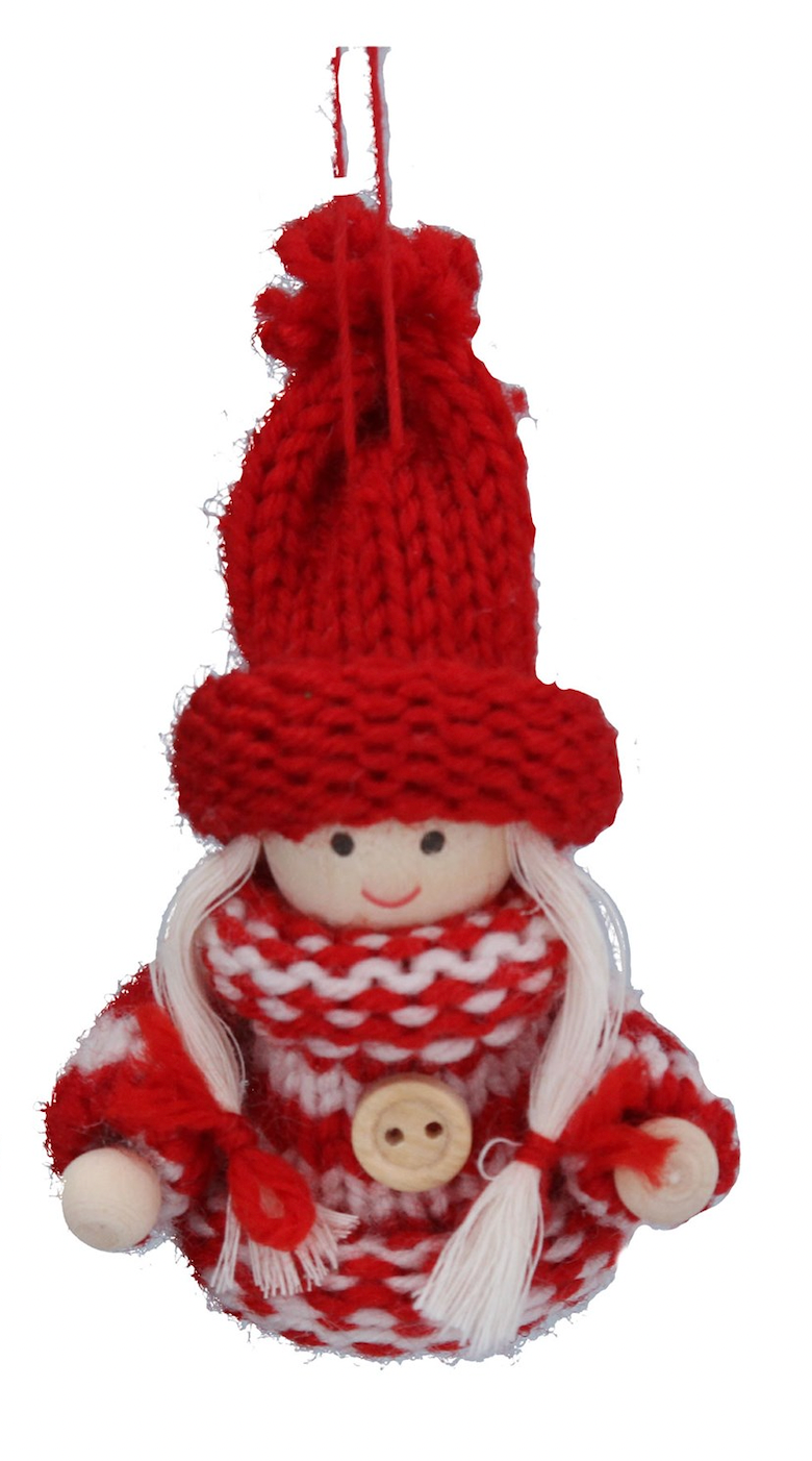 Knitted Red Scandi Girl Christmas Decorations