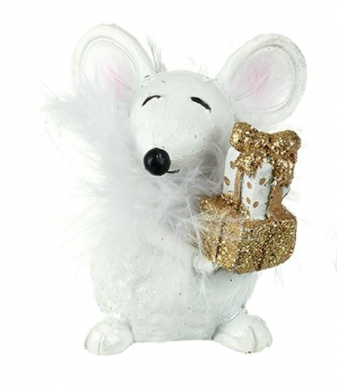 Sitting White & Gold Fluffy Mice