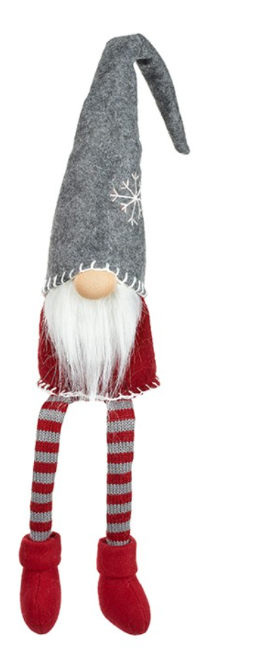 Long Legged Fabric Red & Grey Gonk Sitting Ornament