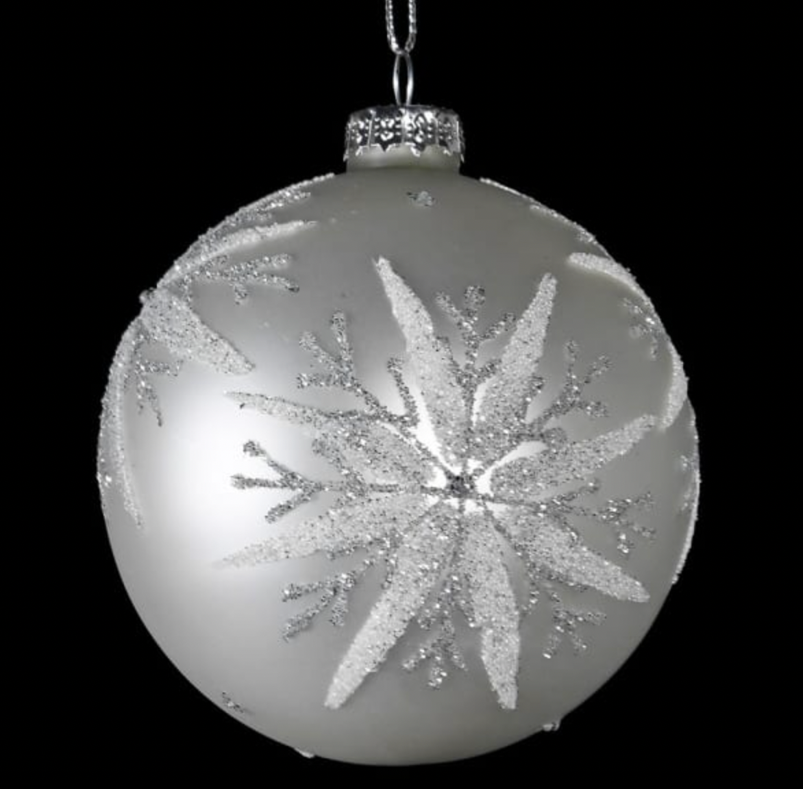 Pearl White Glass Bauble with Snowflakes