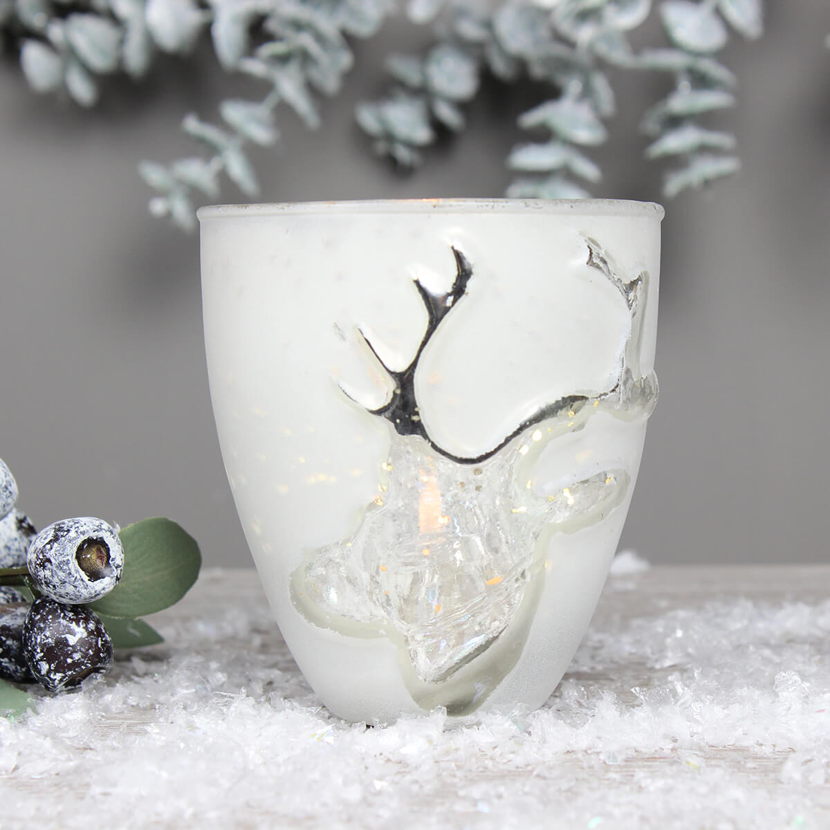 Small Nordic Stag Head Candle Holder Vintage White And Gold