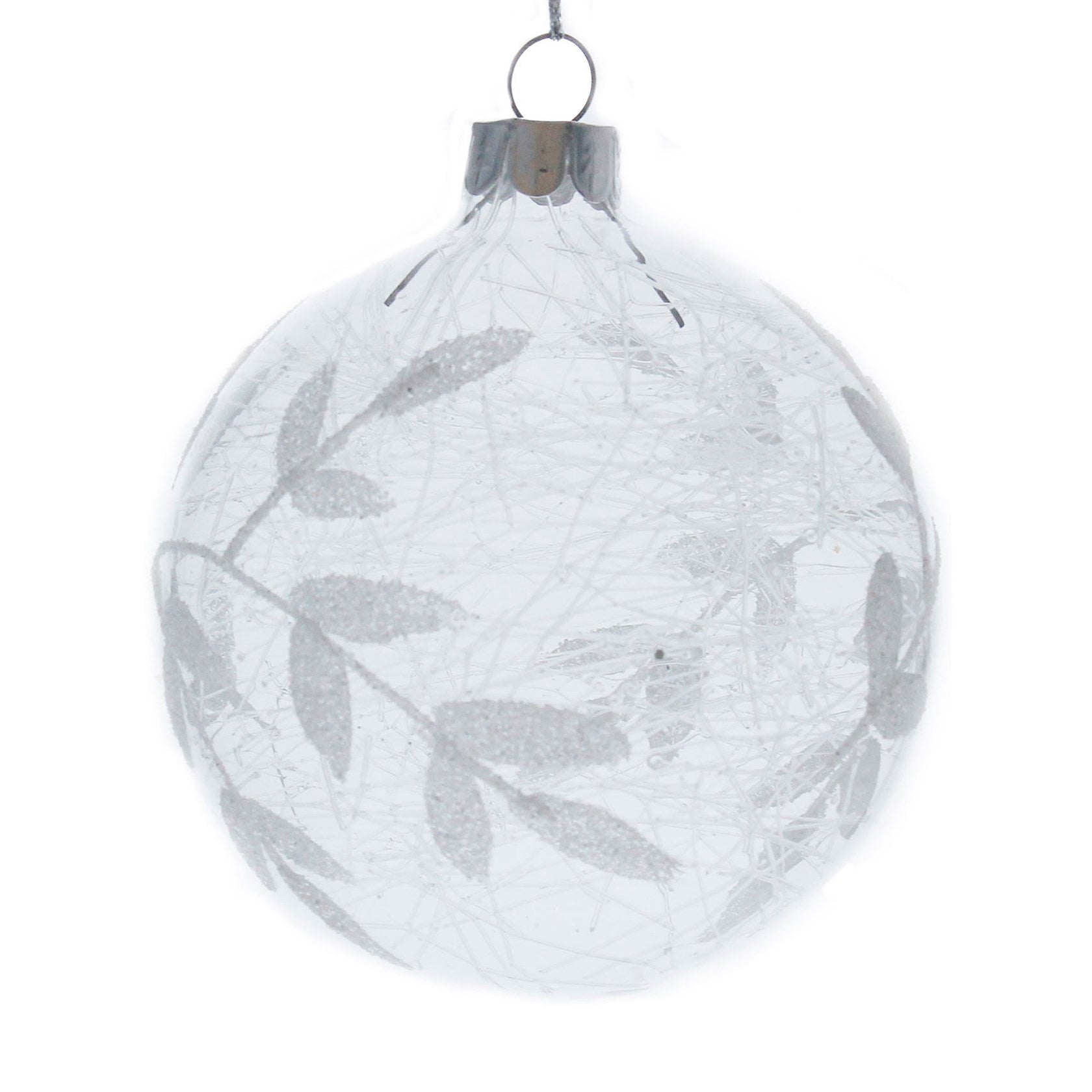 Clear Glass Bauble with Silver Leaves