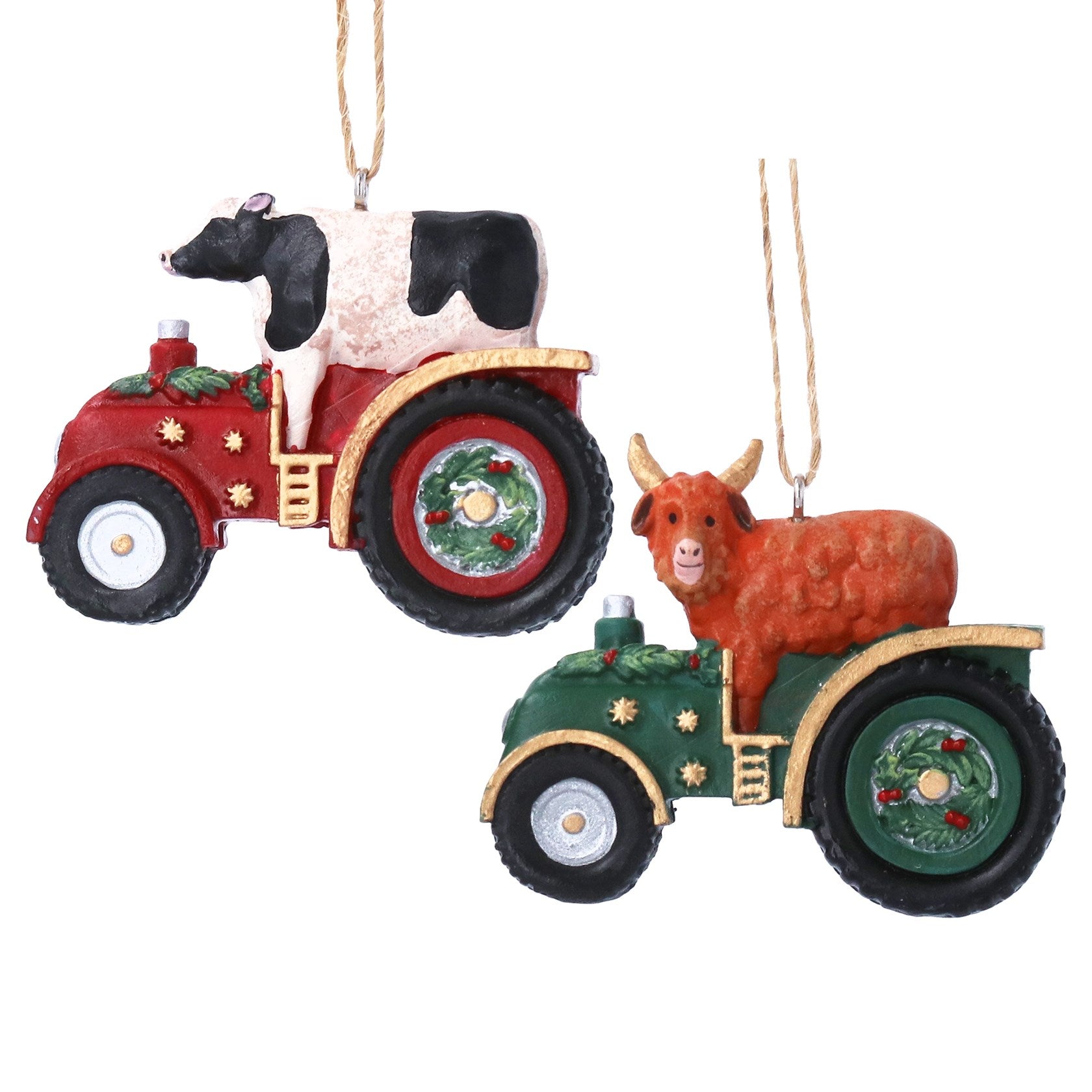 Tractor & Cow Christmas Hanging Decoration